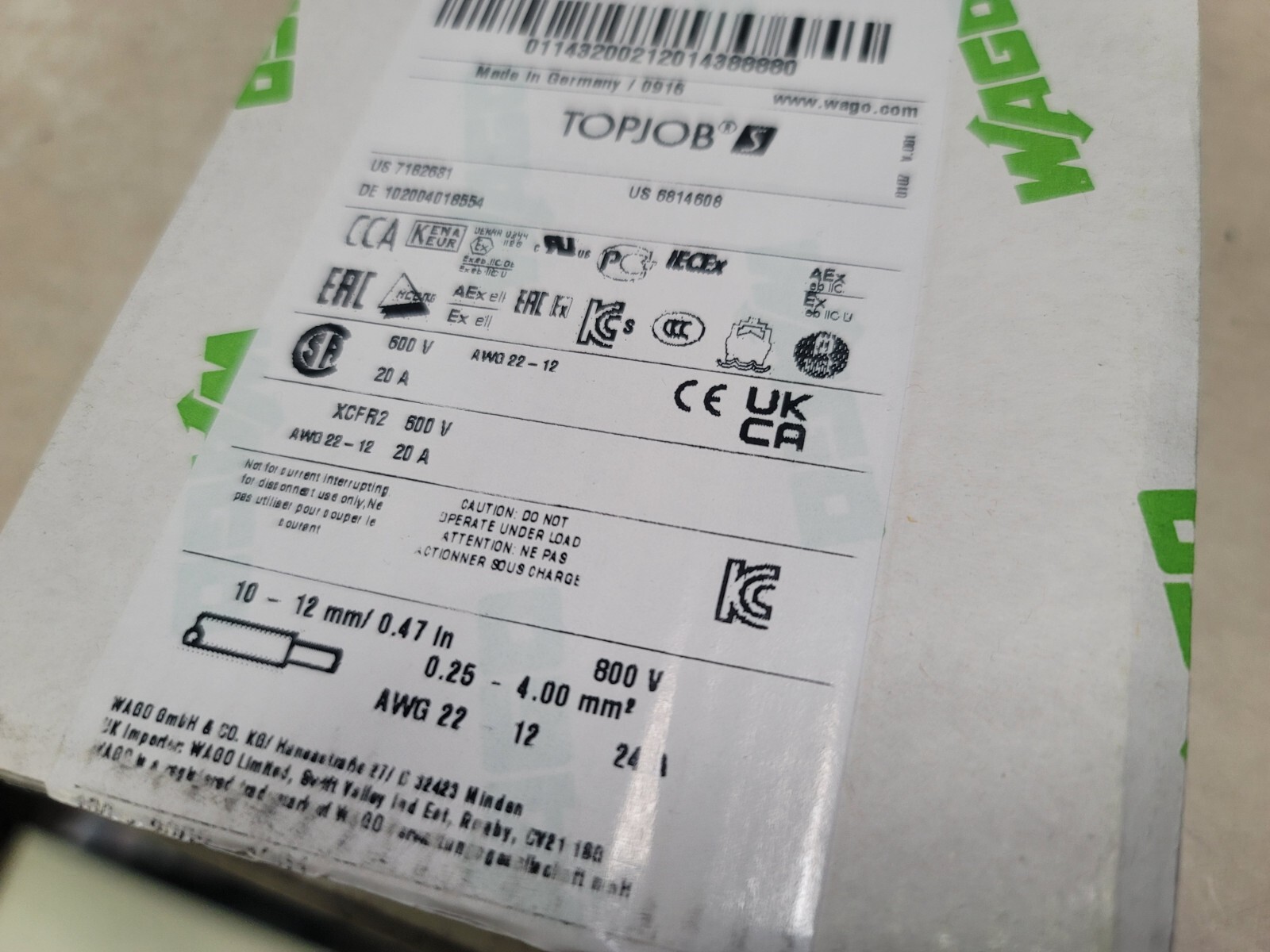 BOX OF 100 2002-1201, Wago, 2 Conductor Rl Mtd Term Blk-Tj NOB