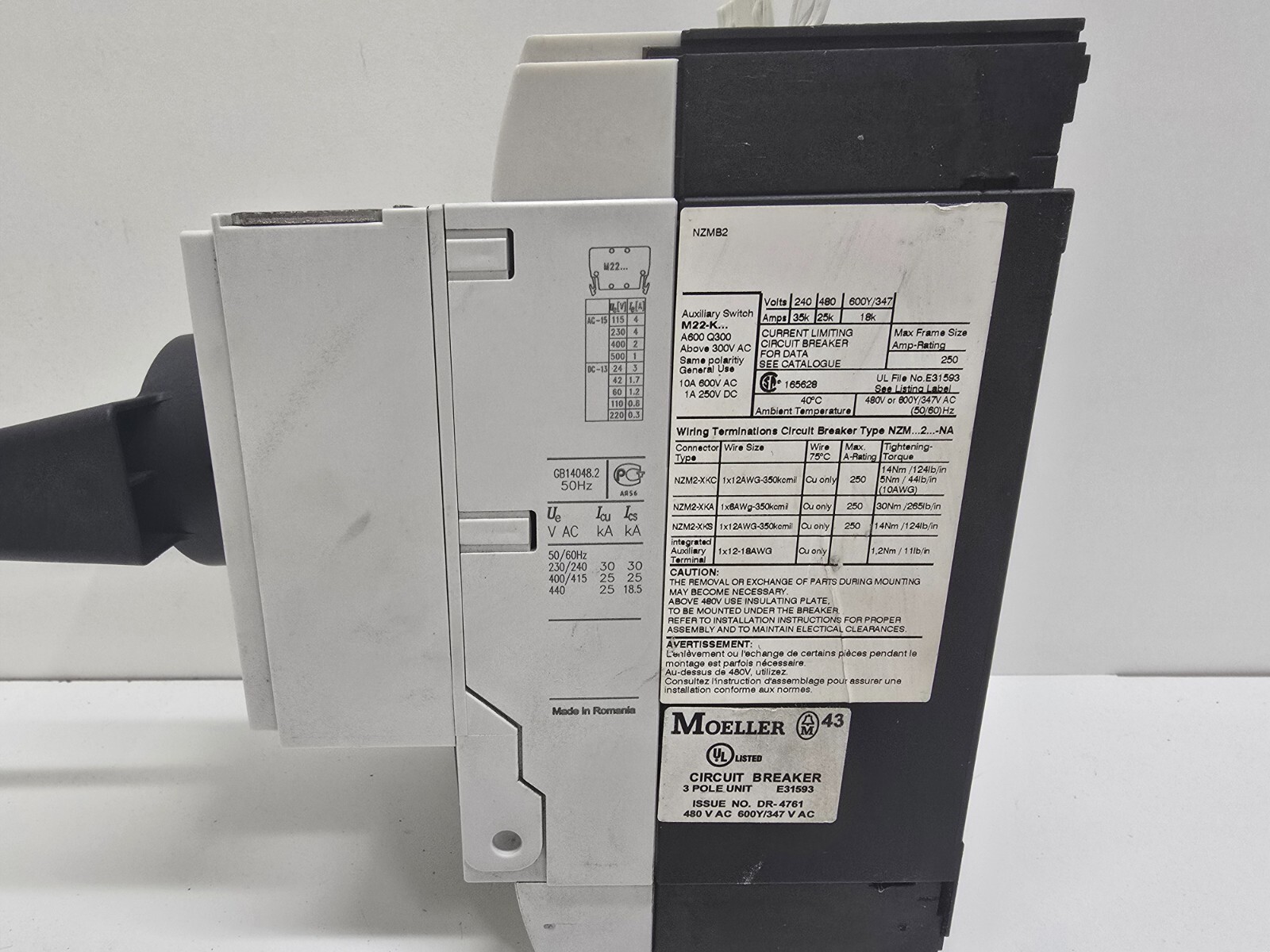 GOOD USED! MOLLER 3-POLE 200A DISCONNECT SWITCH DIN-VDE-0660 NZM-2 W/ HANDEL ROD