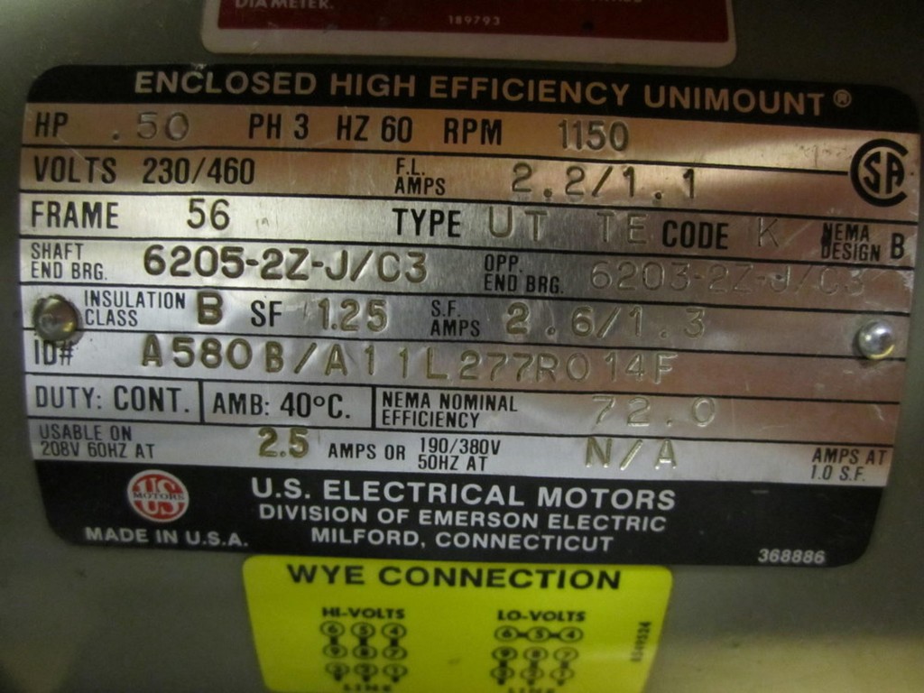 U.S. Electrical A580B/A11L277R014F Motor
