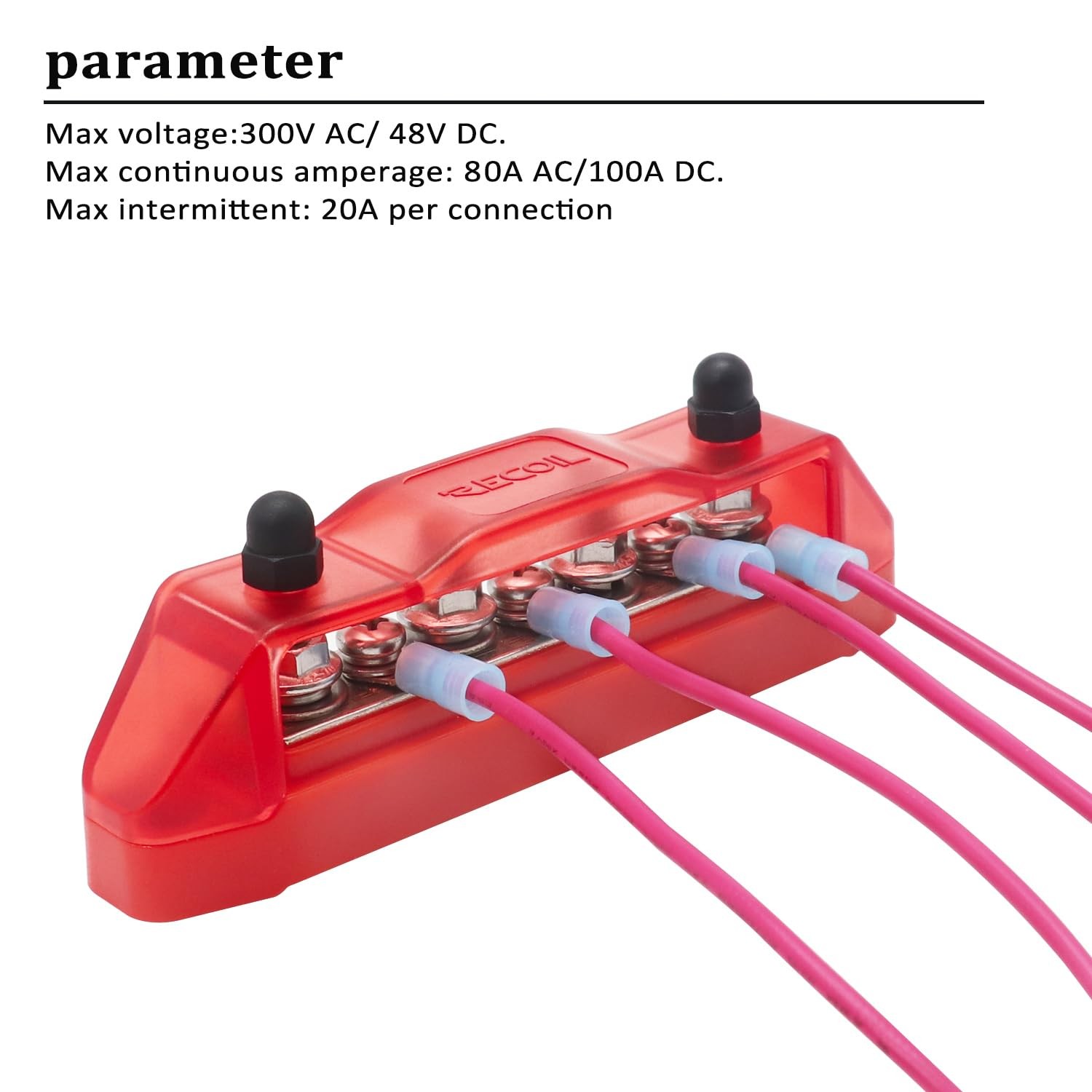Recoil BBS43-P Bus Bar 4 x M5 Studs 3 Screw Terminals Power Red+Black