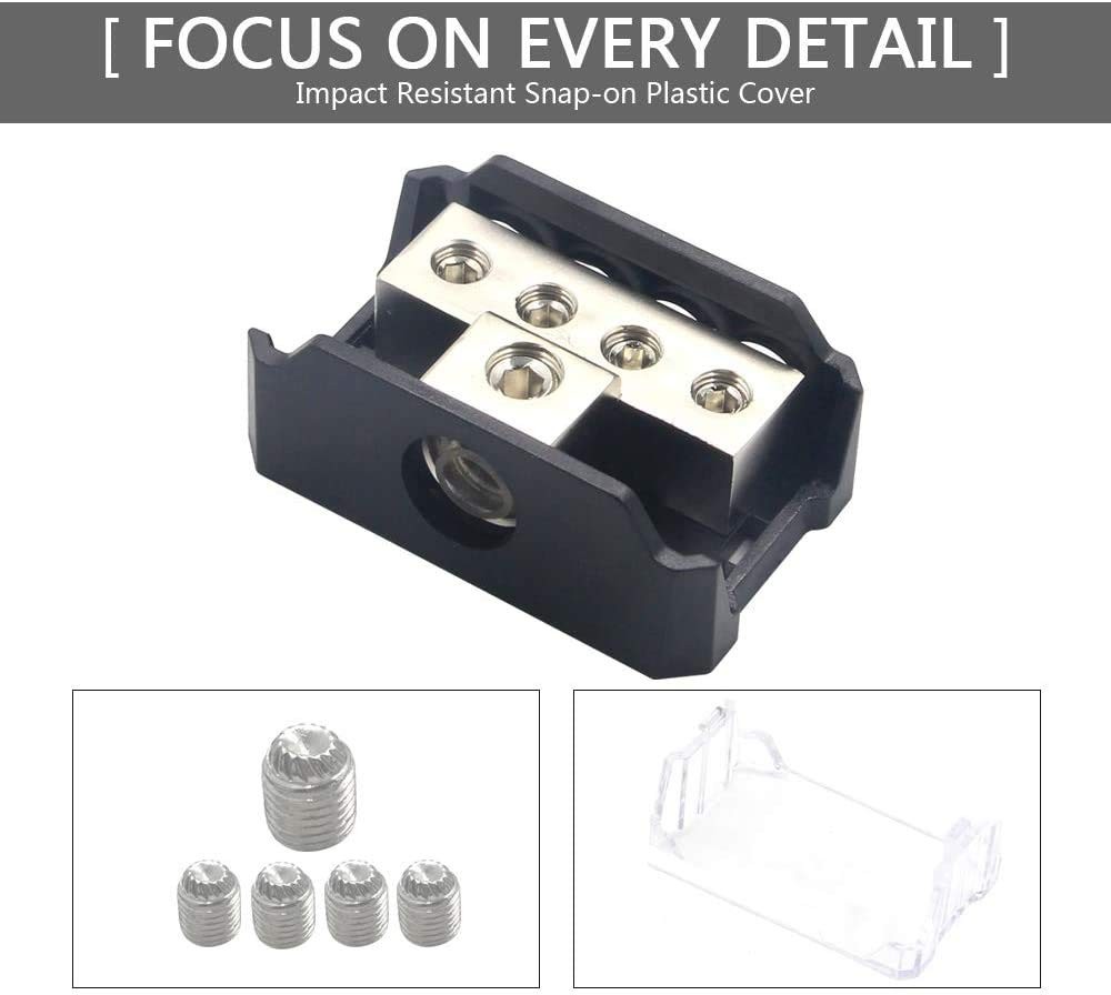 RKURCK 4 Way Power Distribution Block, 0/2/4 AWG Gauge in, 4/8/10 4 2Pack