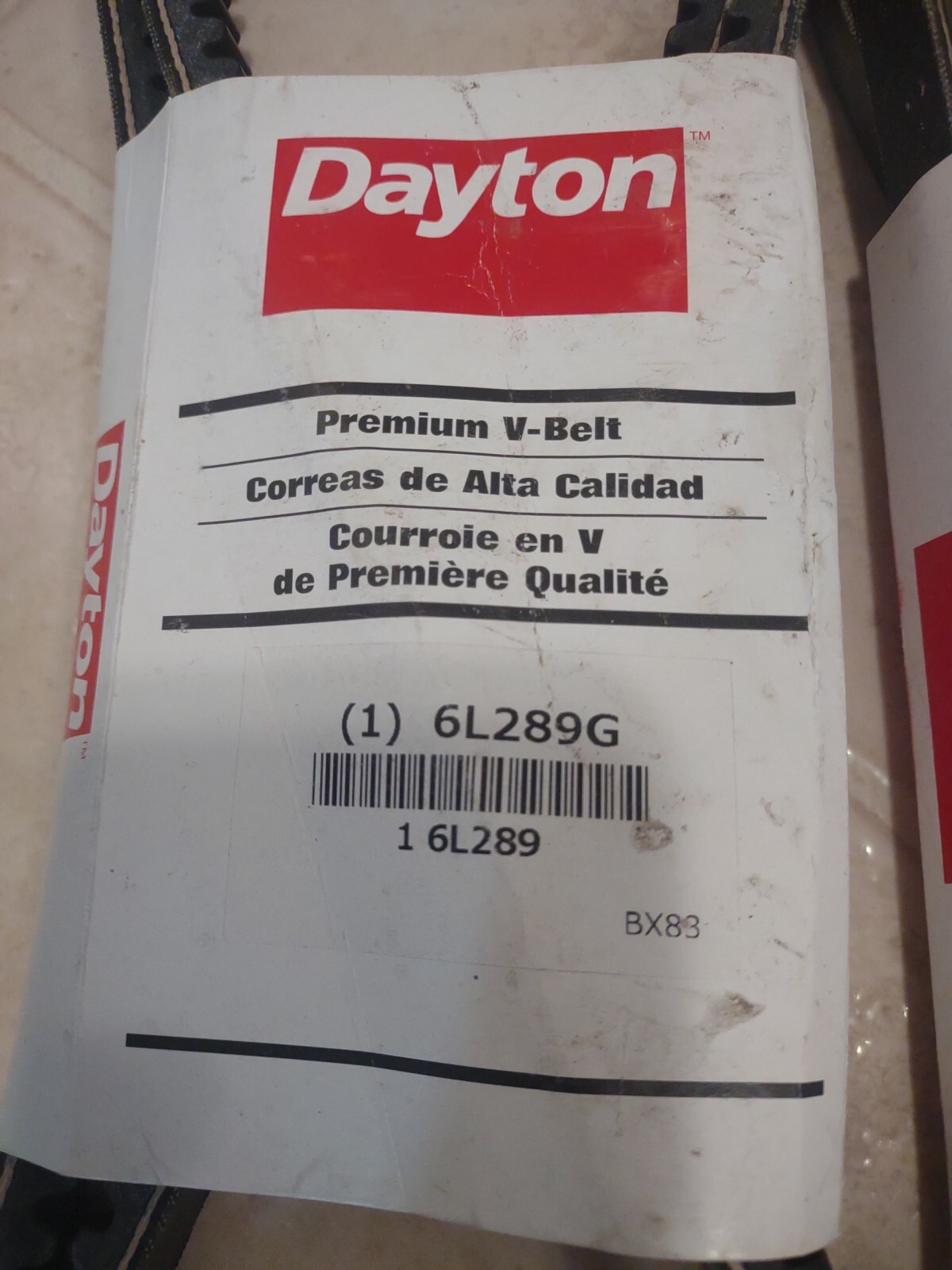 Dayton 6L289G Cogged V-Belt 1 Rib BX83