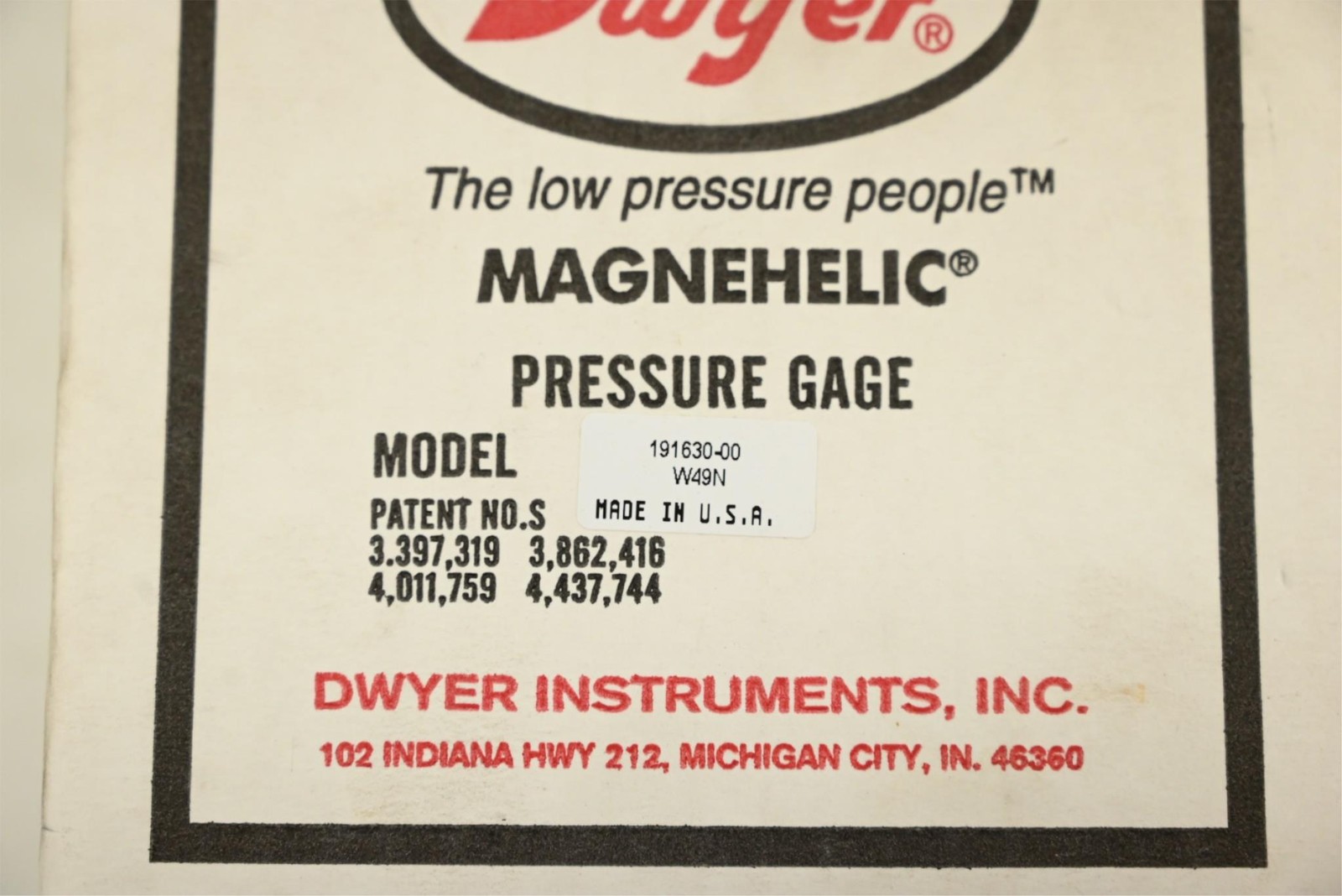 Dwyer 191630-00 Pressure Gage