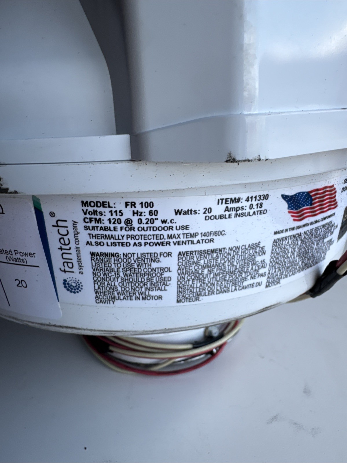 Fantech FR100 4″ Inline Centrifugal Duct Fan Continuous Duty 115v 60hz 20w .18A