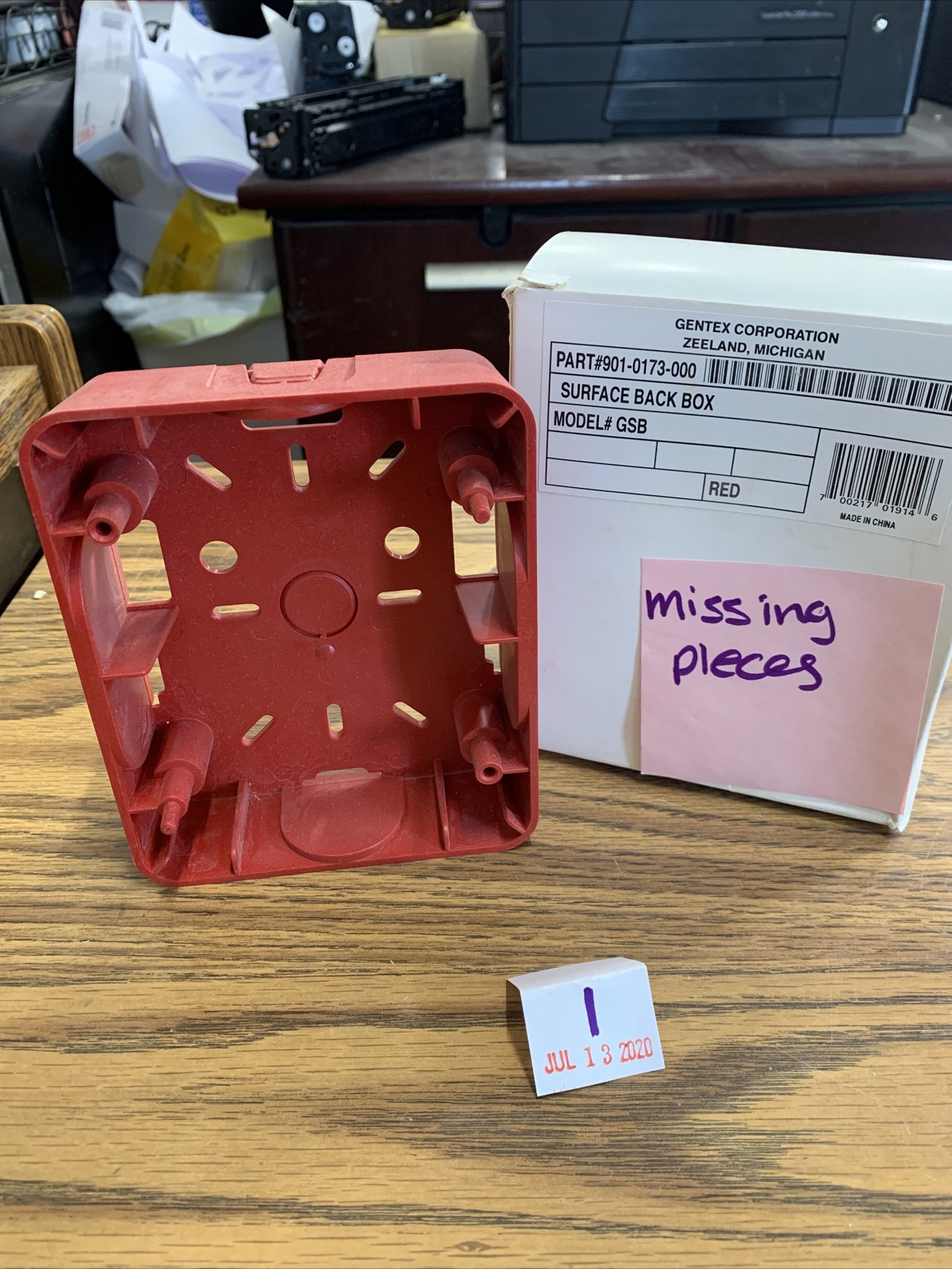 Gentex 901-0173-000 Back Box Model GSB RED missing pieces