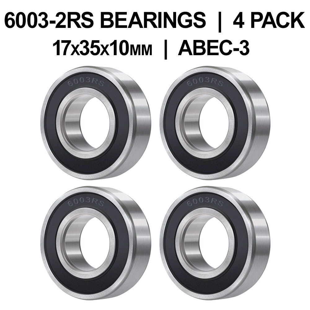 6003-2RS Sealed Ball Bearings (17x35x10mm) – 4 pack – Chrome Steel – ABEC-3
