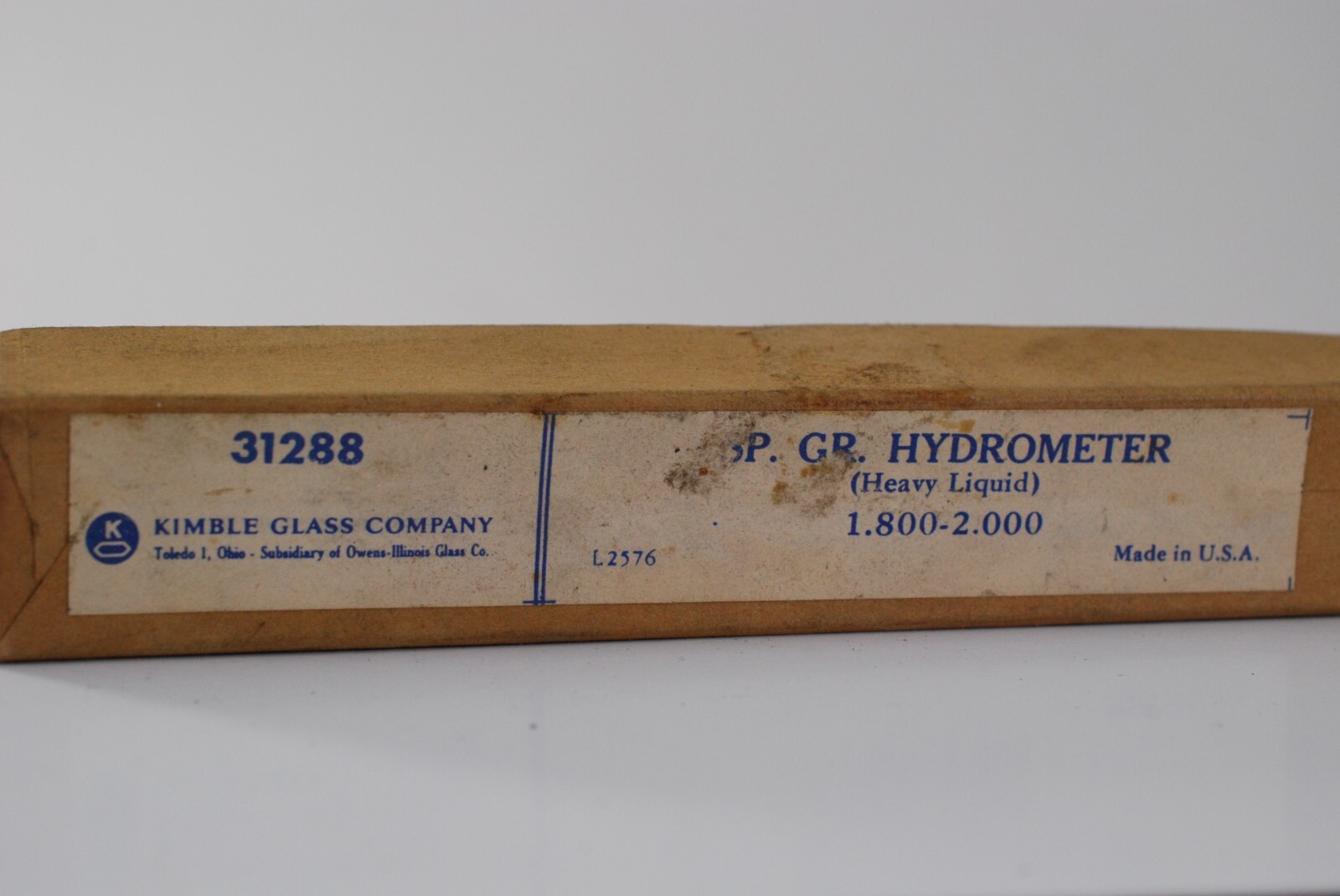 KIMBLE GLASS COMPANY 31288 SP. GR. HYDROMETER (HEAVY LIQUID) 1.800-1.2000