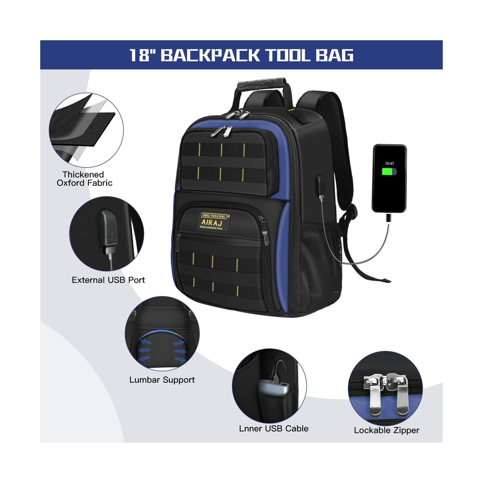Rolling Tool Bag,21″ Tool Bag with Wheels & 18″ Tool Backpack,Waterproof Port…