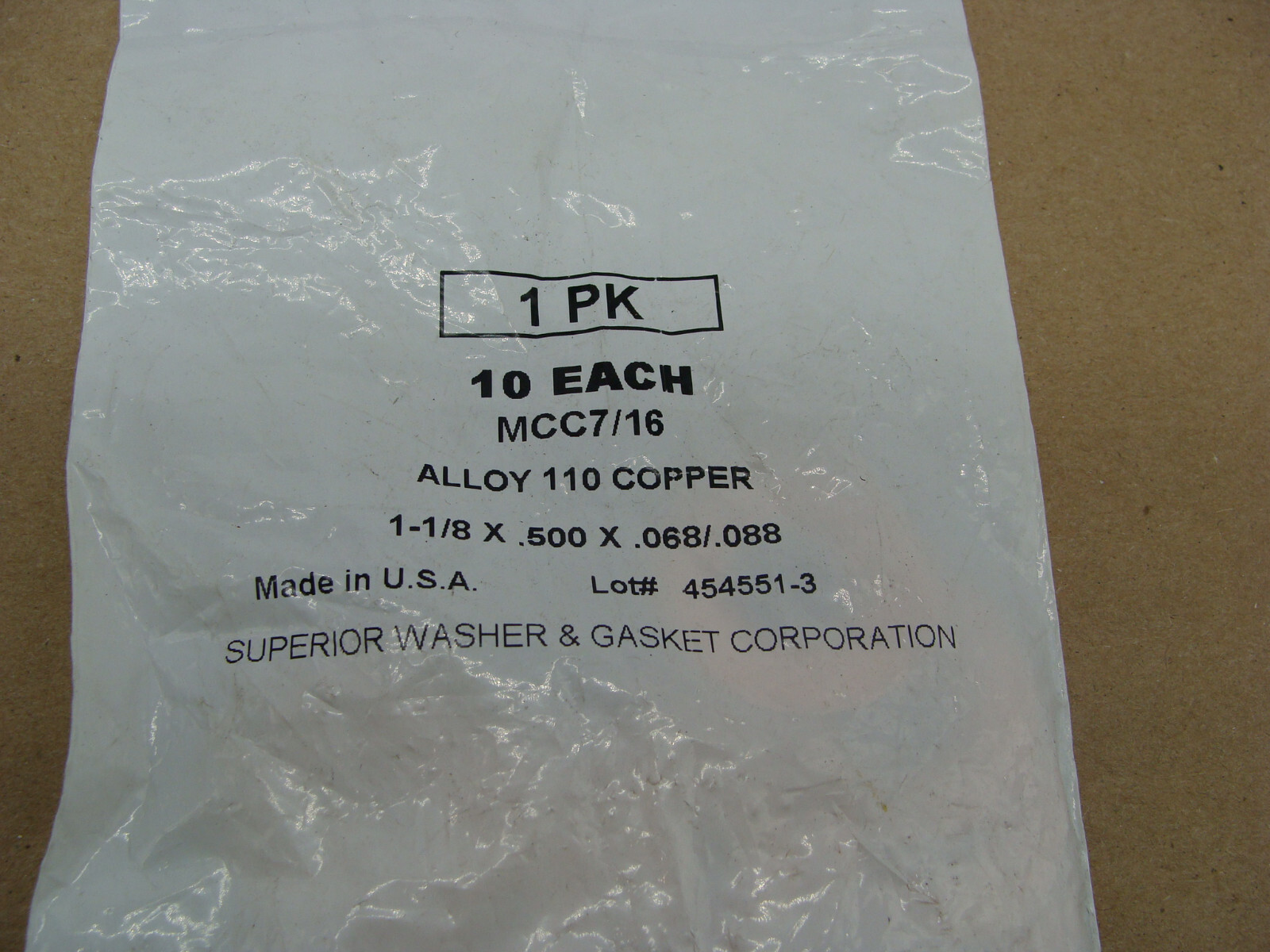 LOT OF 3 PKS OF 10 MCC7/16 ALLOY 110 COPPER WASHERS 1-1/8 X .500 X .068/.088