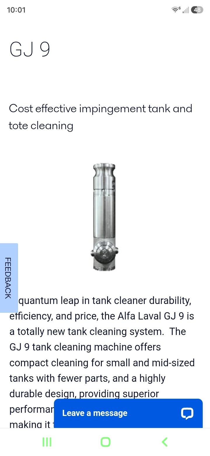 Alfa Laval Gamajet IX (Gamajet 9) rotary impingement tank cleaning machine