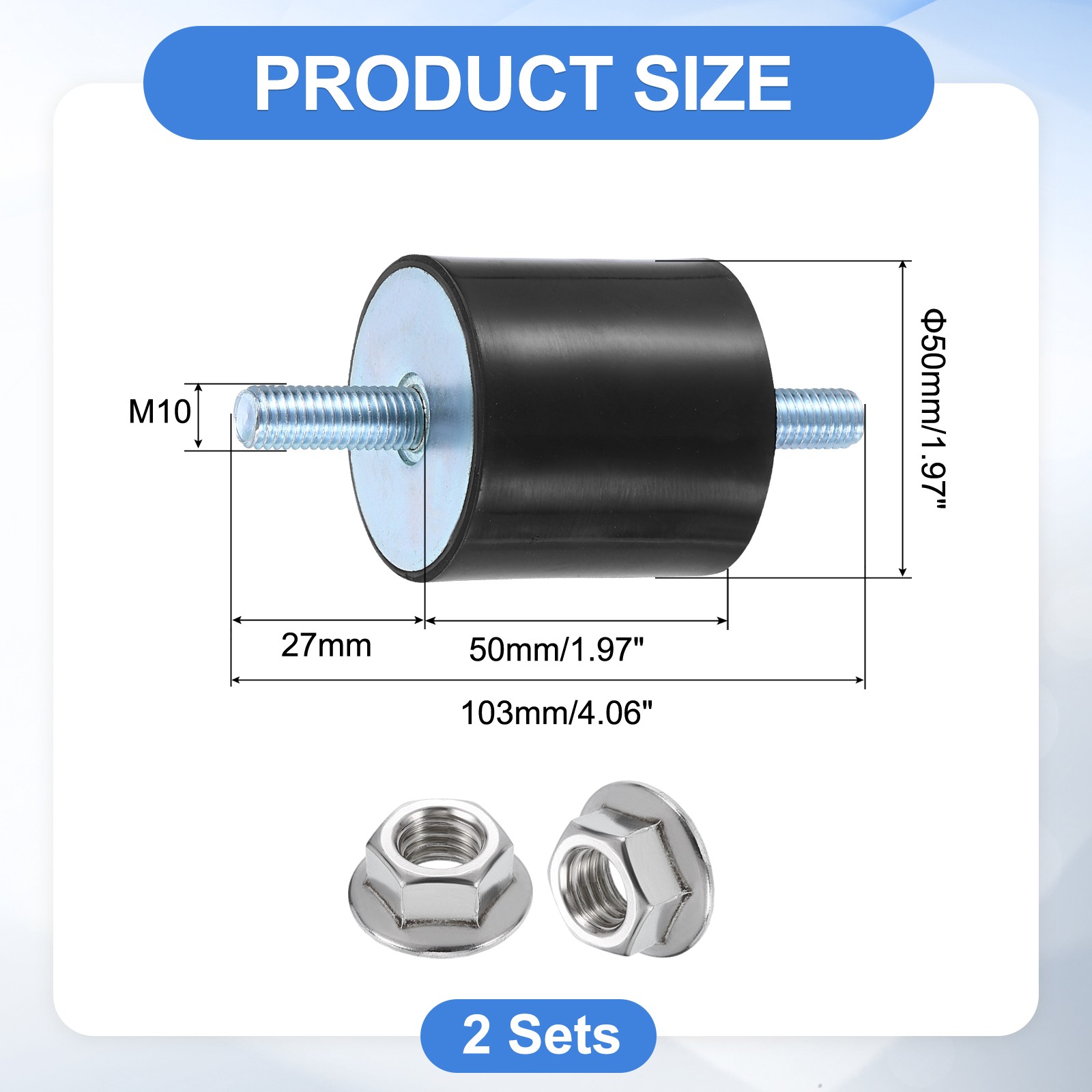 2Pcs M10 x 27mm Rubber Mounts 50 x 50mm Rubber Vibration Isolator with Nuts