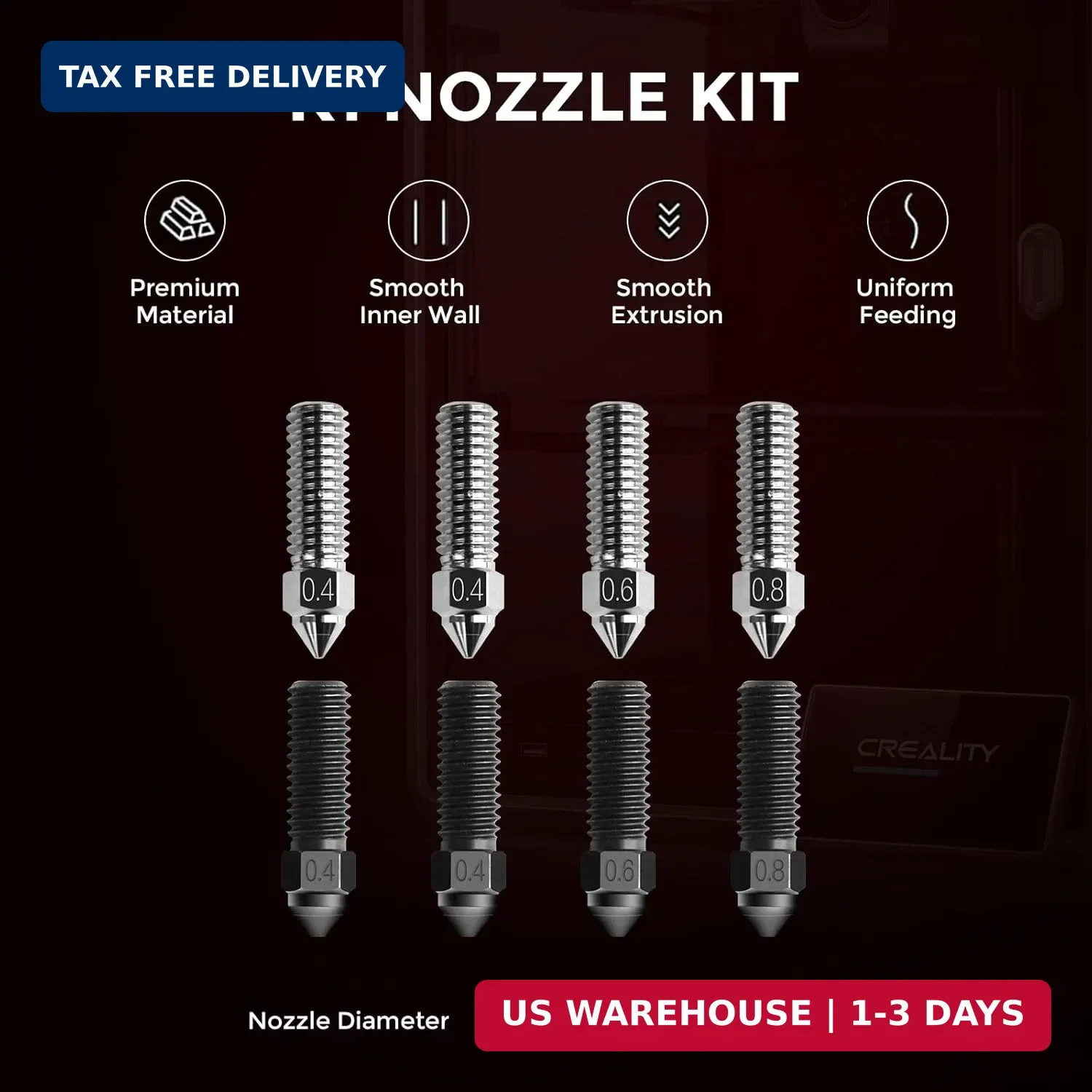 Comgrow K1 Nozzle Kits 0.4mm 0.6mm 0.8mm, 4pcs Hardened Steel Nozzles & 4pcs Cop