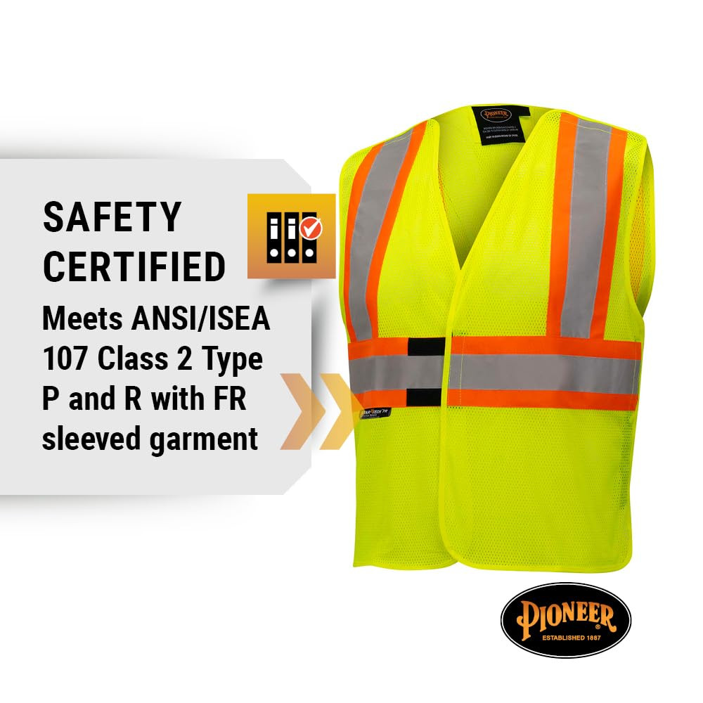 Pioneer V2510860U-4/5XL Safety Vest Hi-Vis Yellow Flame Resistant 4/5XL