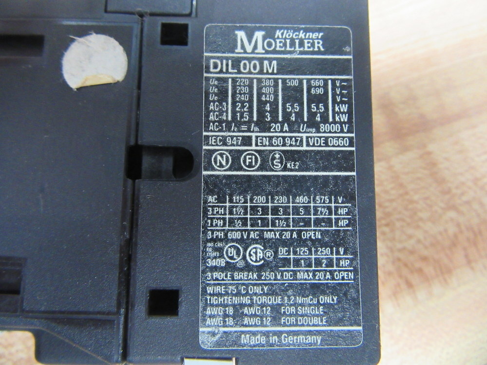 Klockner/Moeller DIL00 M Contactor DIL00M 110V/120V Coil
