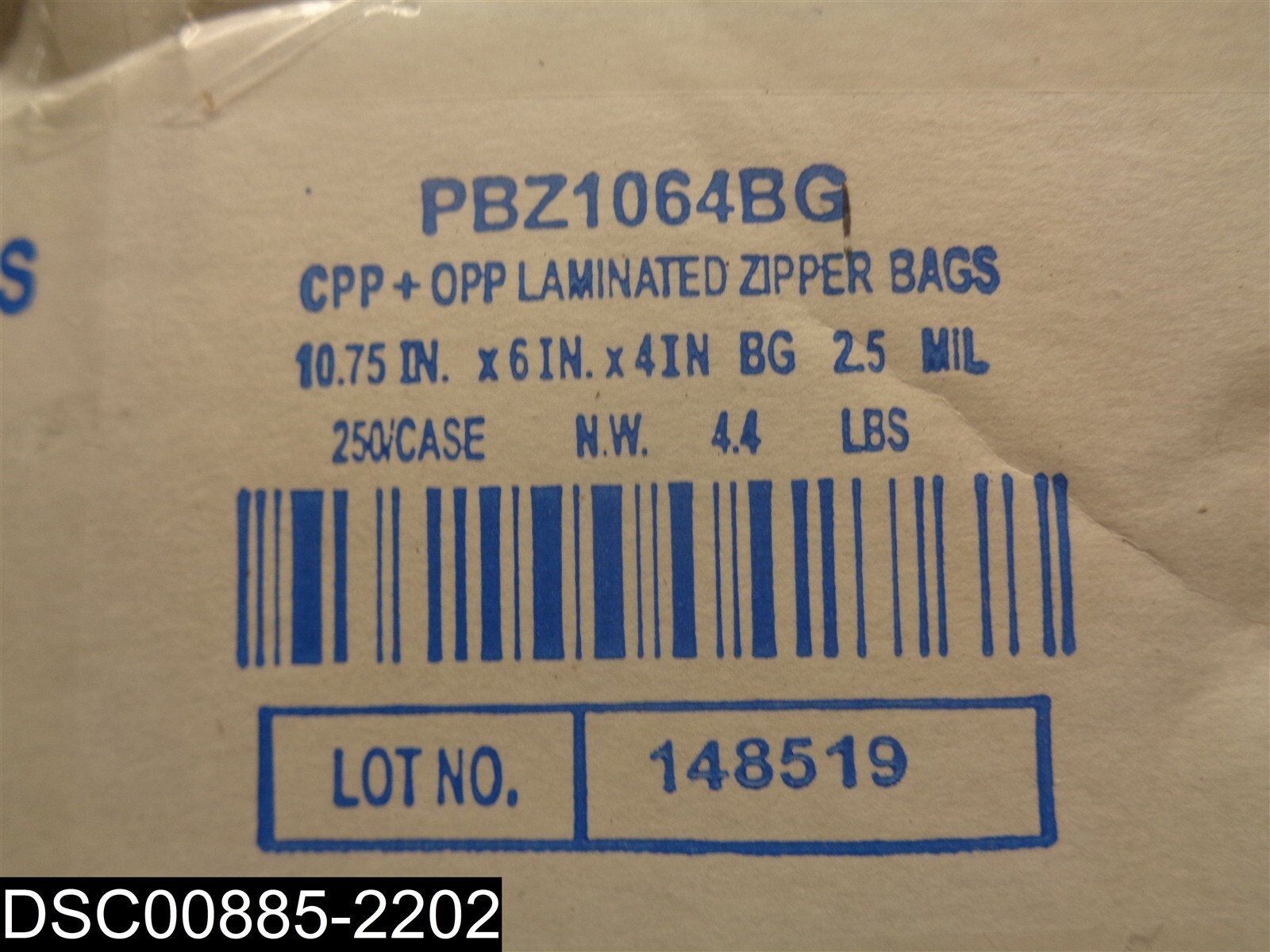 QTY=250: PBZ1064BG 10.75 x 6 x 4 Inch 2.5mil Zipper Bags