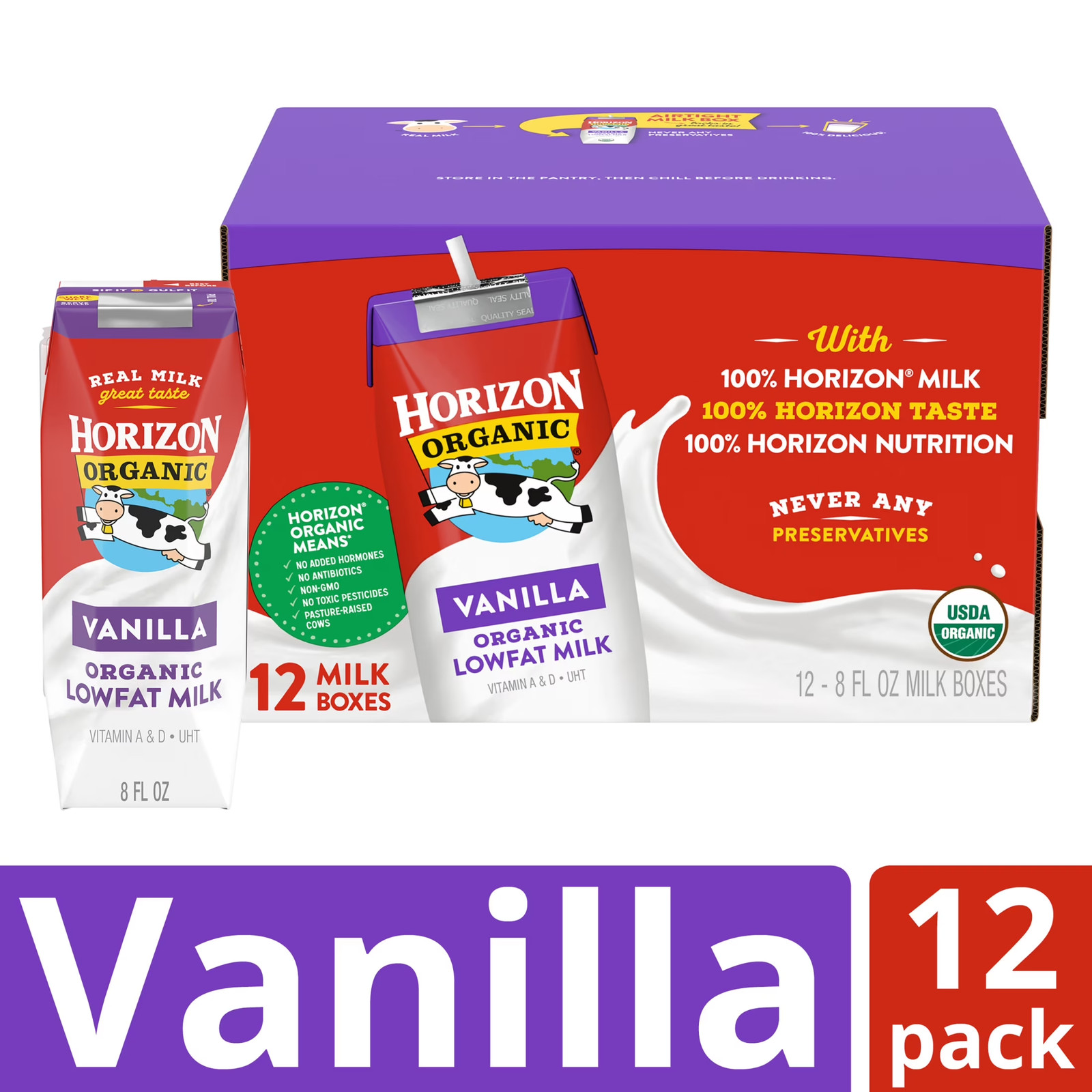 Shelf Stable 1% Lowfat Vanilla Milk Boxes, 8 Fl Oz, 12 Count
