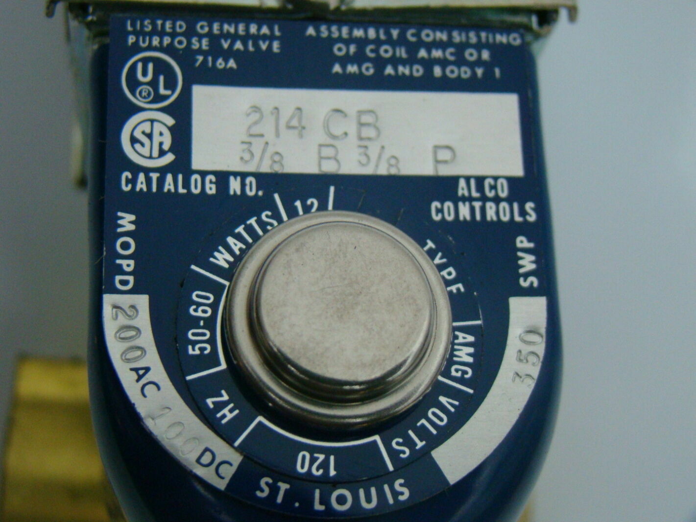 Alco Controls 120 Volt Type AMG Solenoid Valve 214CB 3/8″