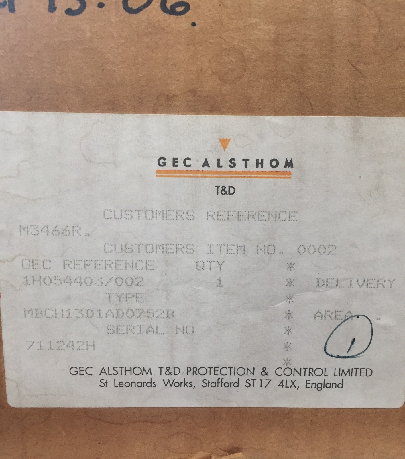 GEC Alsthom MBCH MBCH13D1AD0752B Differential Relay 110/125V 5A 50Hz