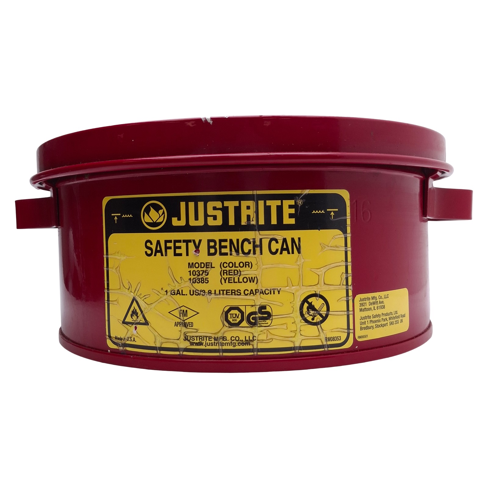 Justrite 10375 Bench Can 1gal Capacity, Steel, ø9.375″ x 4.5″ *No Dasher Plate*