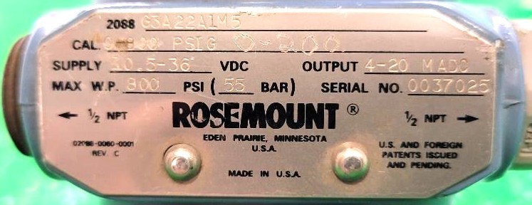 6️⃣ROSEMOUNT 2088G3A22AIM5 GAUGE PSI TRANSMITTER PESSCO OFFERING 1 W051426-3 🗽