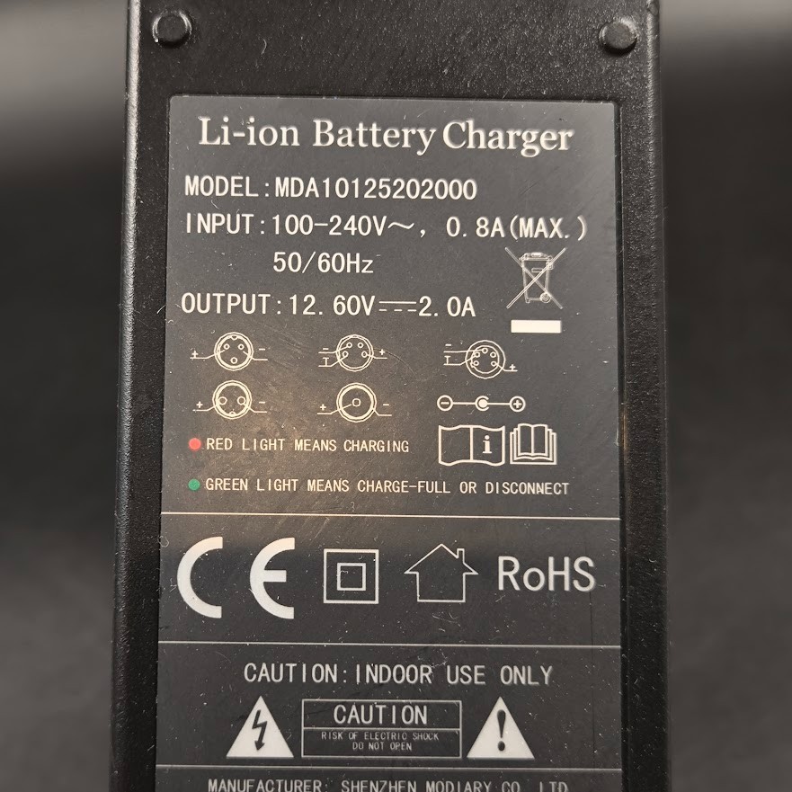 Shenzhen Modiary Co MDA10125202000 Battery Charger 12.60V-2.0A Used Working