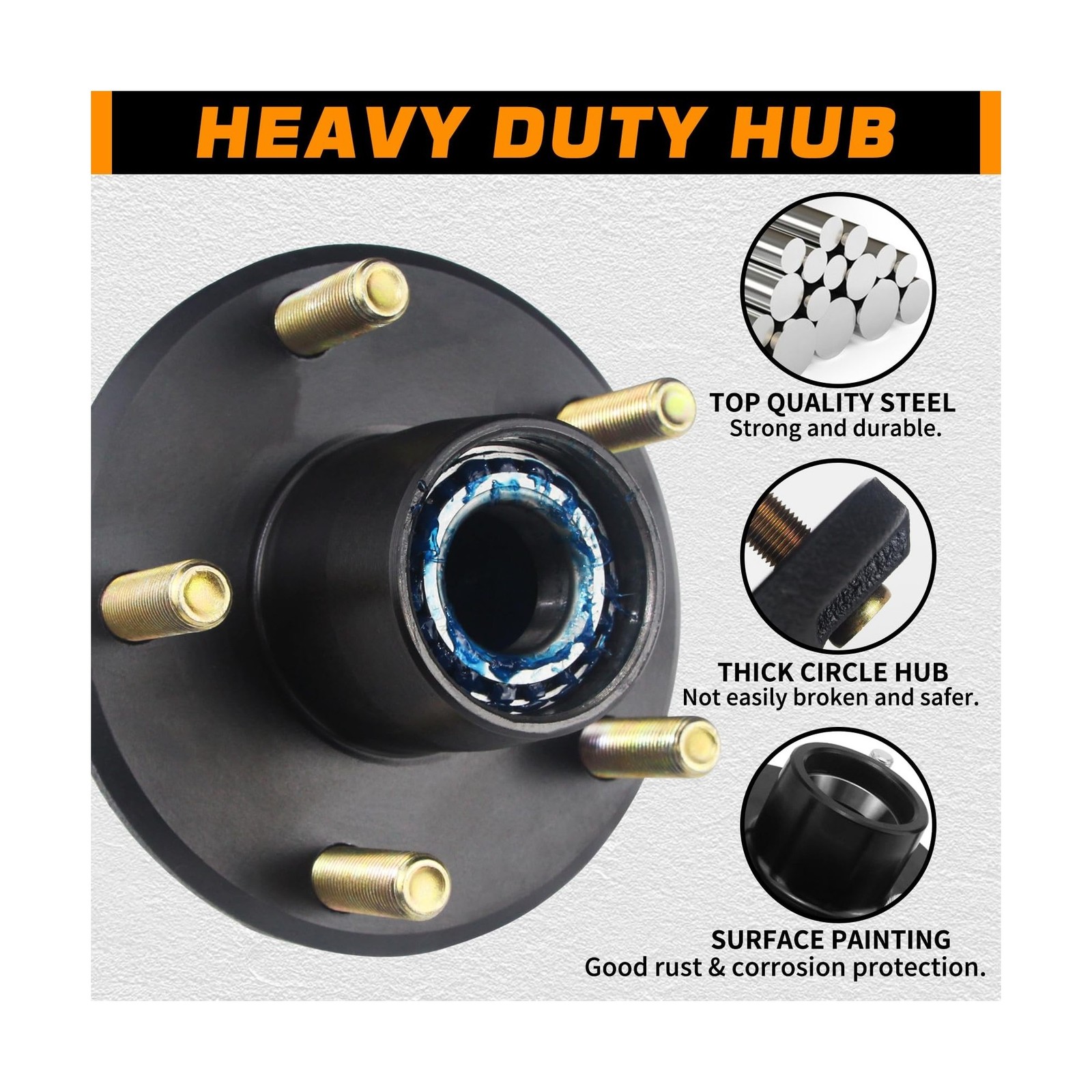 2 Sets Trailer Hub Kits 5 on 4.5” for 2000 lbs 1-1/16” Straight Spindle, Pr…