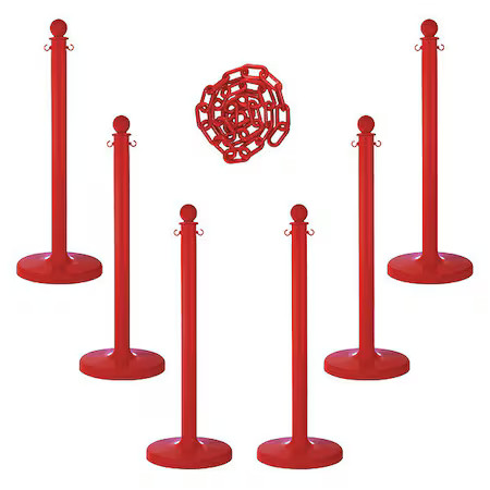 Zoro Select 71105-6 Barrier Post Kit, Red, 40 In Post Height, Gloss, 71105-6
