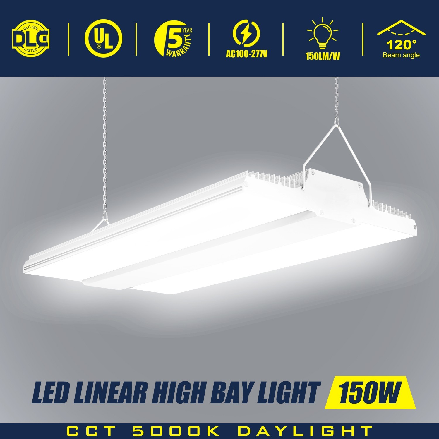 LED Linear High Bay 150W 5000K 0-10V Dimmable Commercial Garage Shop Lighting