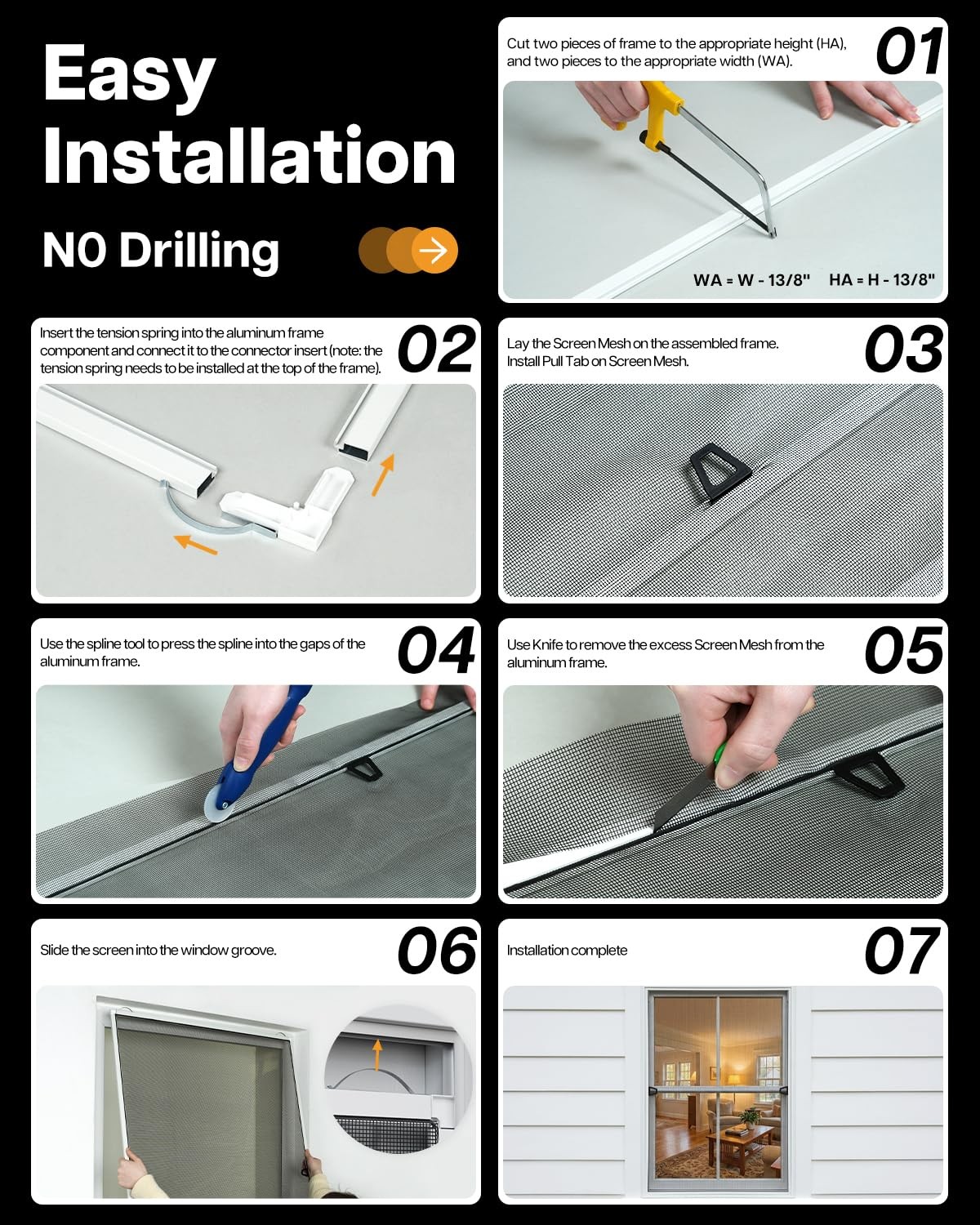 Paramondo 2 Sets DIY Window Screen Frame Kit, Easy White – 46″ Lx 46″W
