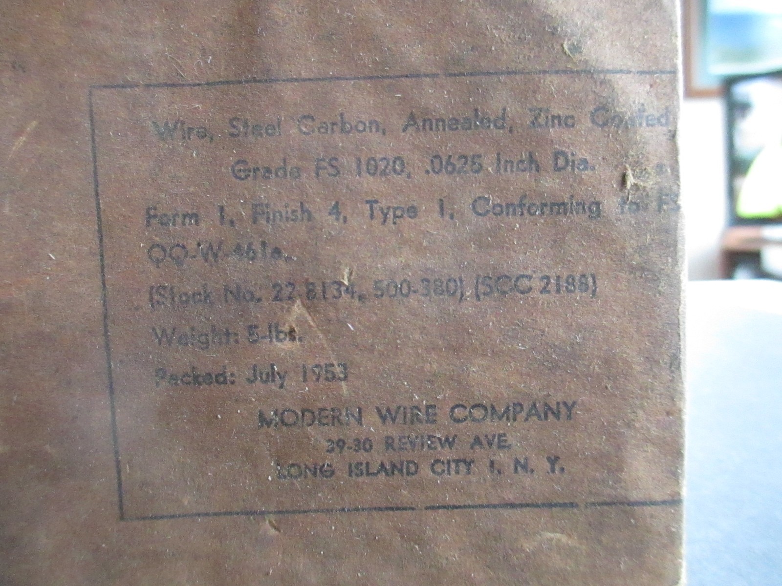 NOS VINTAGE 5 lb SPOOL 1953 Modern Wire Co. 0.0625 inch Steel Zinc Annealed B69