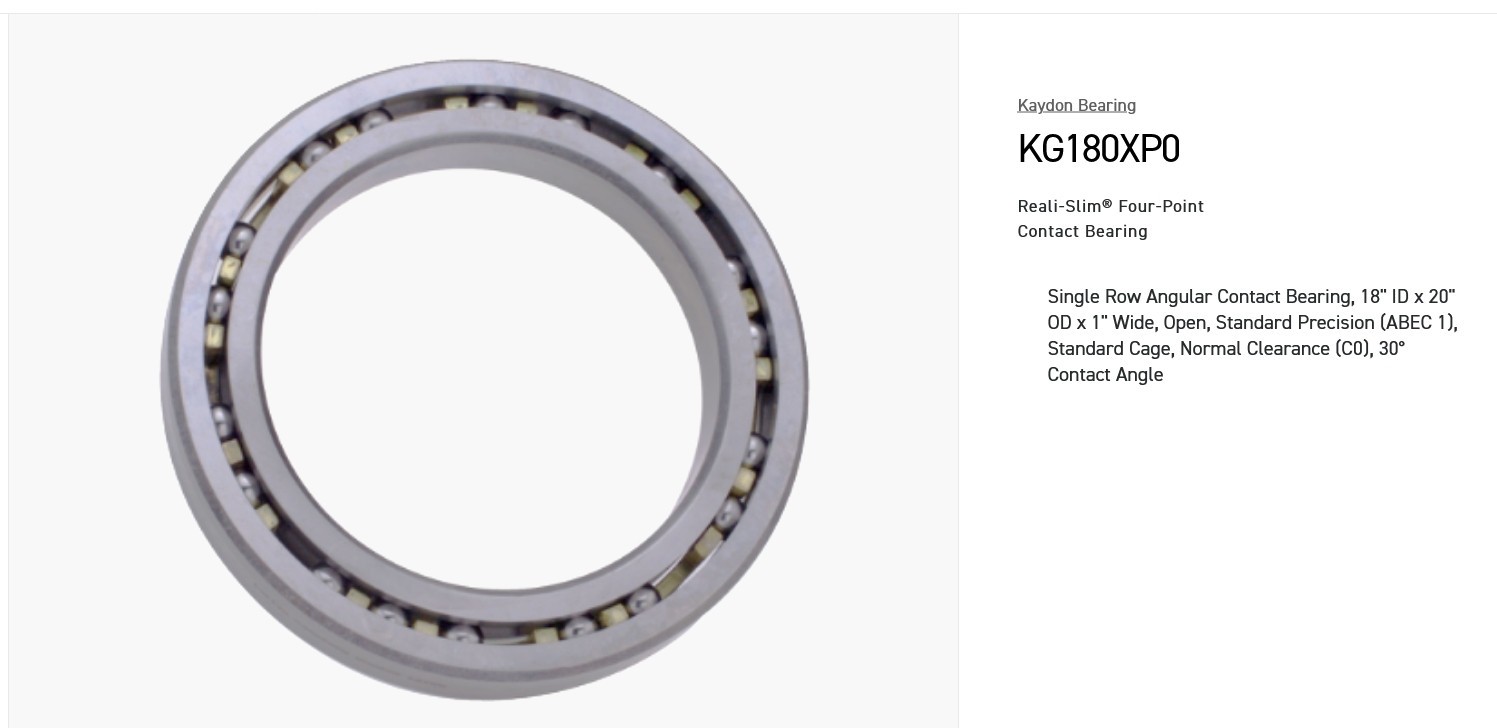 1 NEW KAYDON KG180XPO SINGLE ROW ANGULAR CONTACT BEARING NNB ***MAKE OFFER***