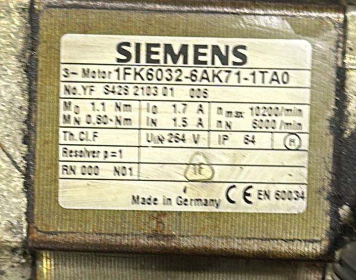 SIEMENS 1FK6032-6AK71-1TA0 SERVO MOTOR