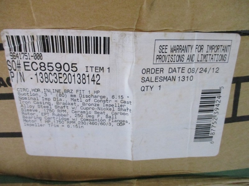 TACO 138C3E26.15 W/ US MOTORS P63CKB-2741 138-142 230/460V 3.6/1.8A NSMP
