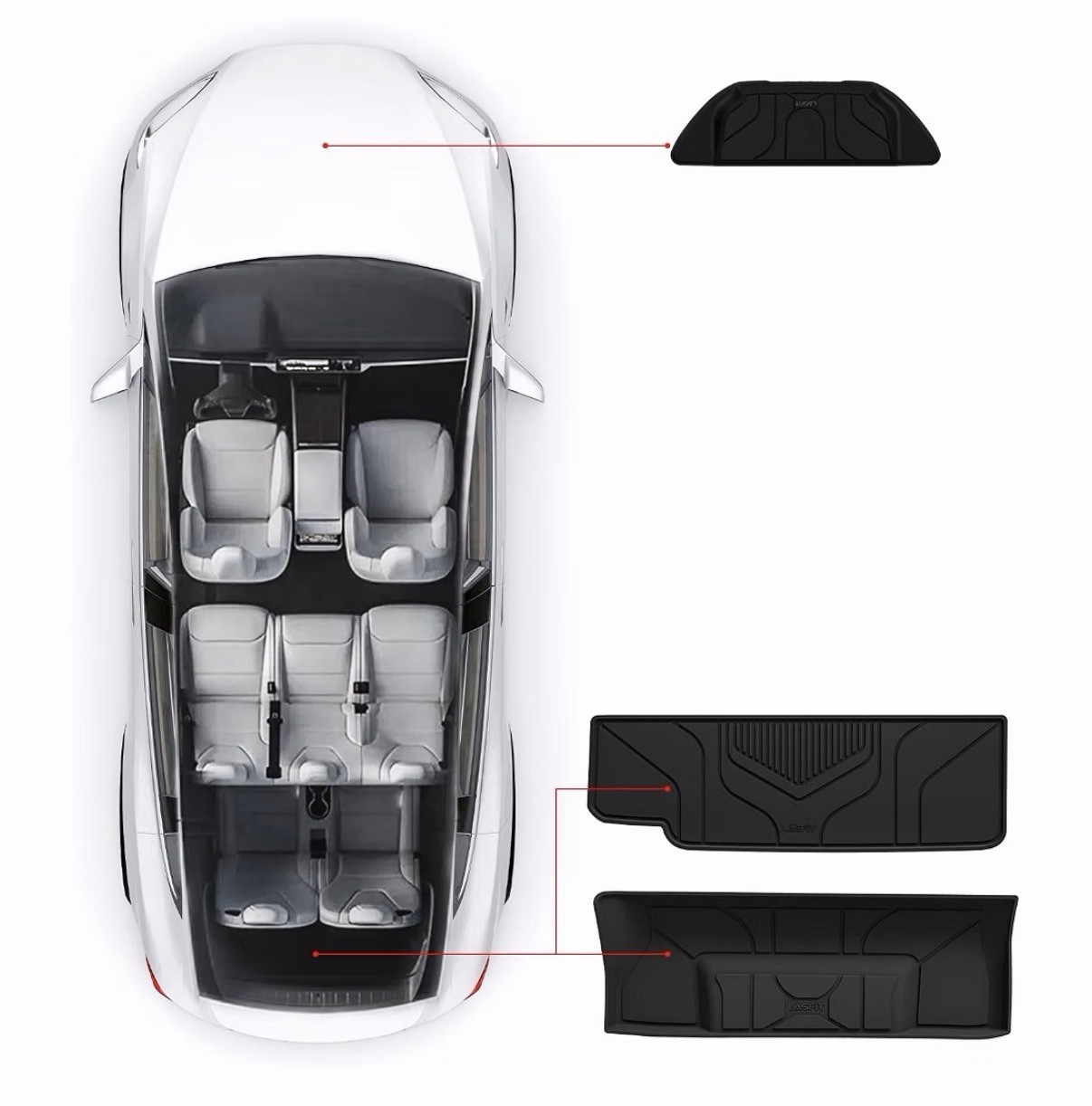 LASFIT Trunk Mats Fit for Tesla Model X & Model X Plaid 6 7 Seater 21-25