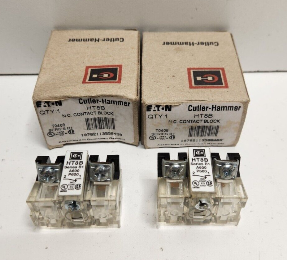 LOT OF 2 NEW IN BOX! EATON CUTLER-HAMMER N.C. CONTACT BLOCKS HT8B