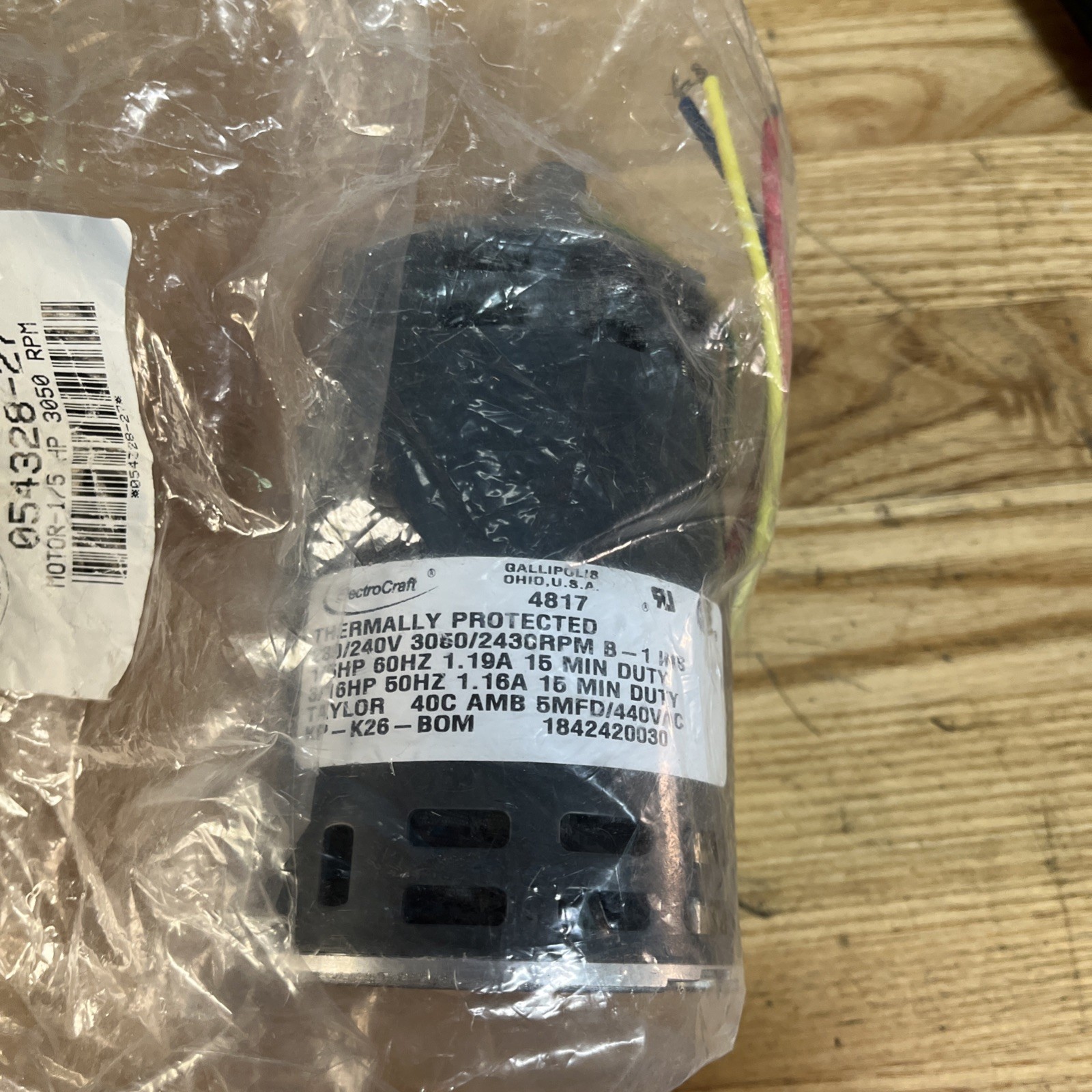Taylor Freezers 054328-27 Motor 1/5 HP, 3050 RPM, 5454, Freezer Shake Master New