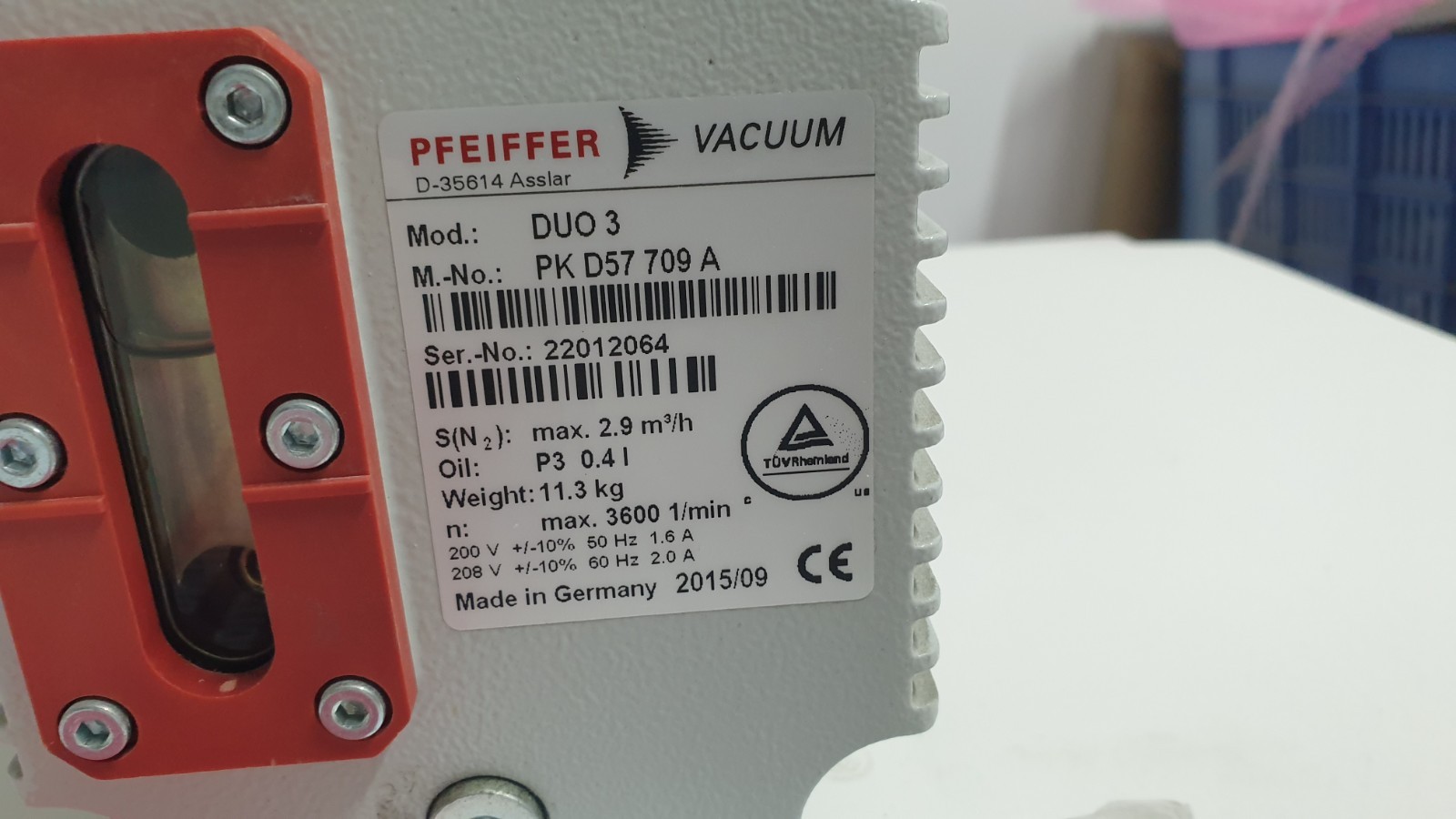 Pfeiffer Vacuum DUO 3 Rotary Vane Pump P/N PK D57 709 A
