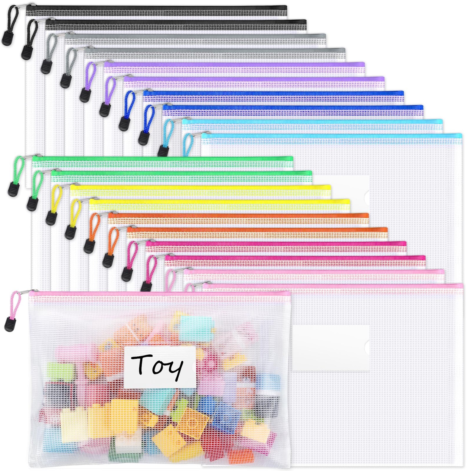 Sooez 20 Pack Mesh Zipper Pouch Bags, A4 Letter A4/Letter Size, Multicolored