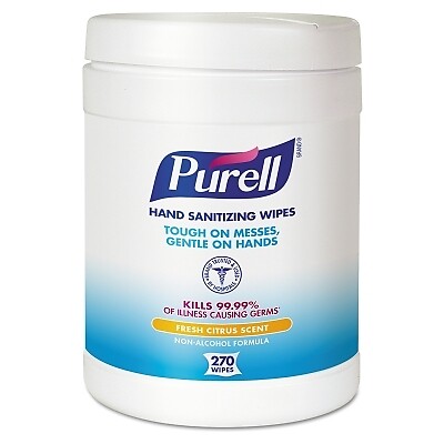 Gojo 9113-06 Hand Sanitizing Wipes Eco-Fit Canister 270 Sheets Citrus