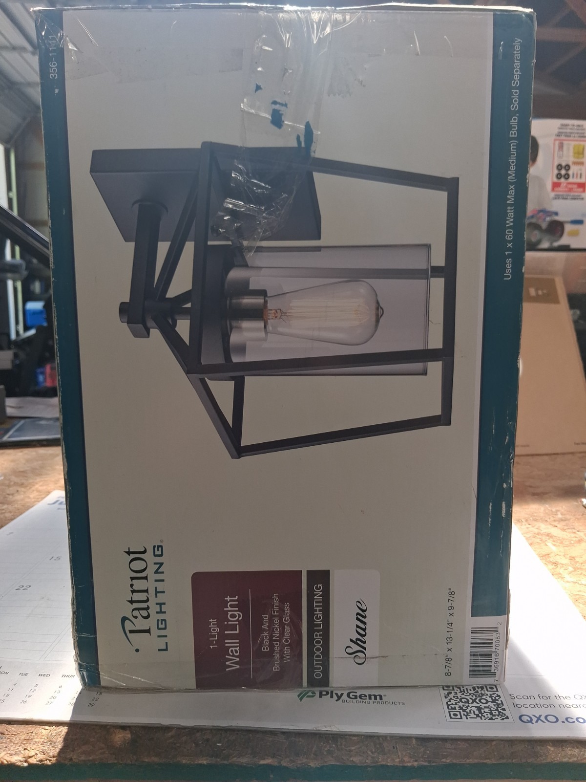 Patriot 356-1141 Wall Light Black Nickel Finish Clear Glass- NEW –
