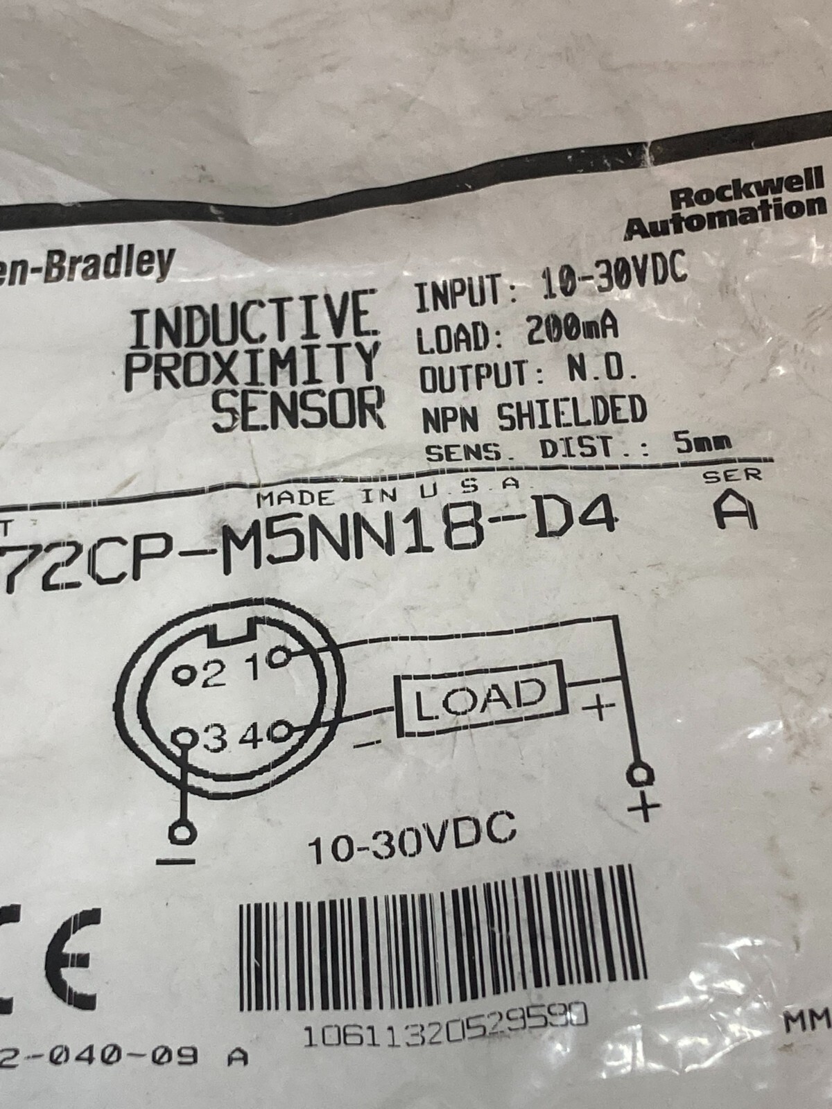 ALLEN BRADLEY 872CP-M5NN18-D4 INDUCTIVE PROXIMITY SEN 10-30VDC 200MA NO SE A NIB