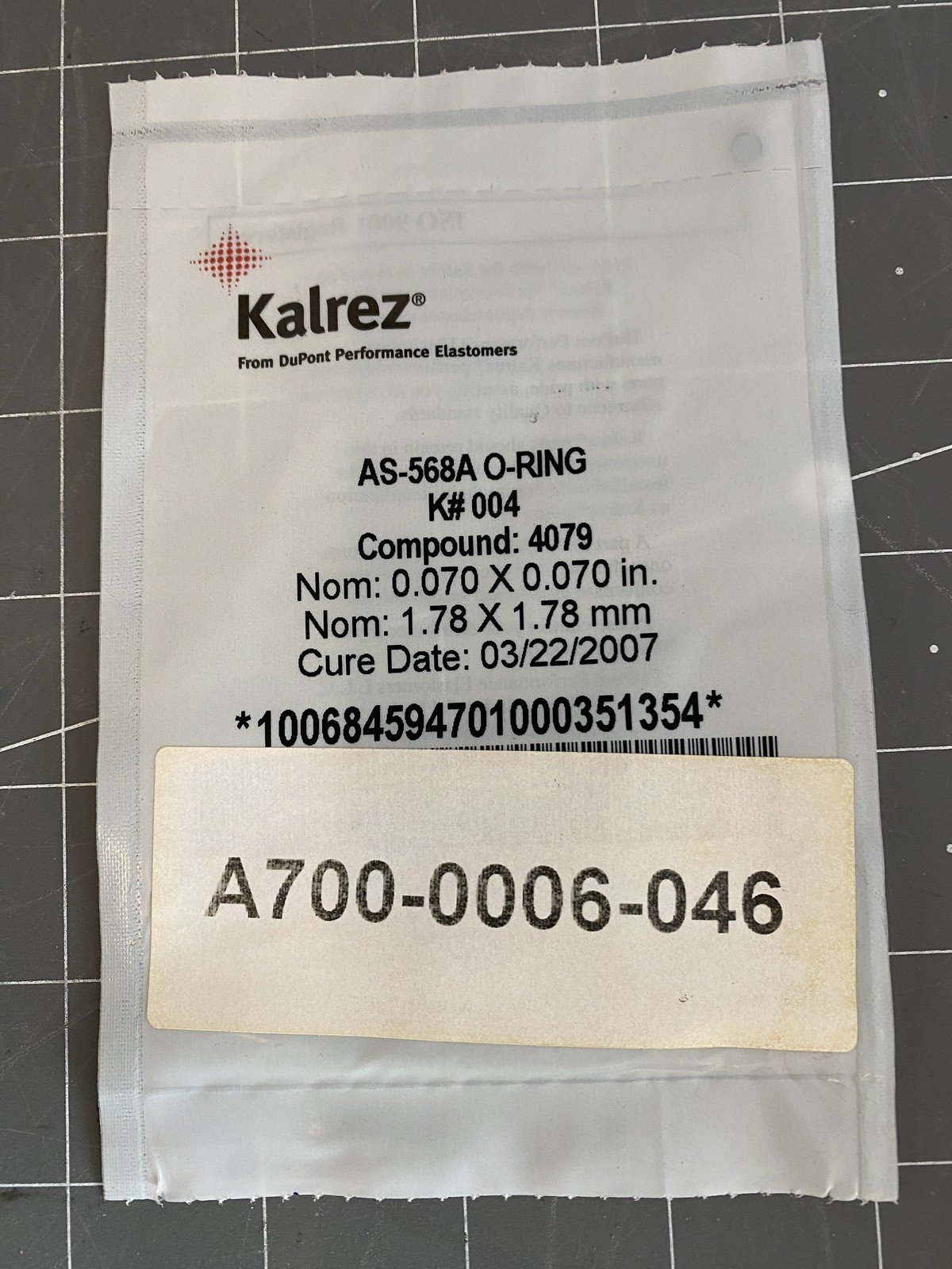 Kalrez AS-568A O-Ring PN: K# 004