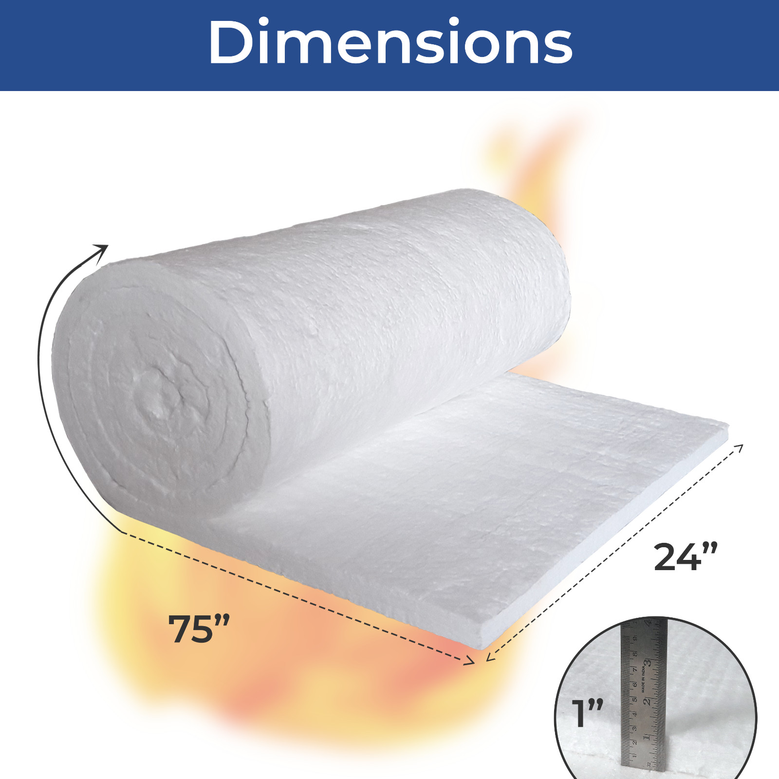 Ceramic Fiber Blanket Thermal Insulation Wool 2400F 8# 1″ x 24″x 6.20 FEET