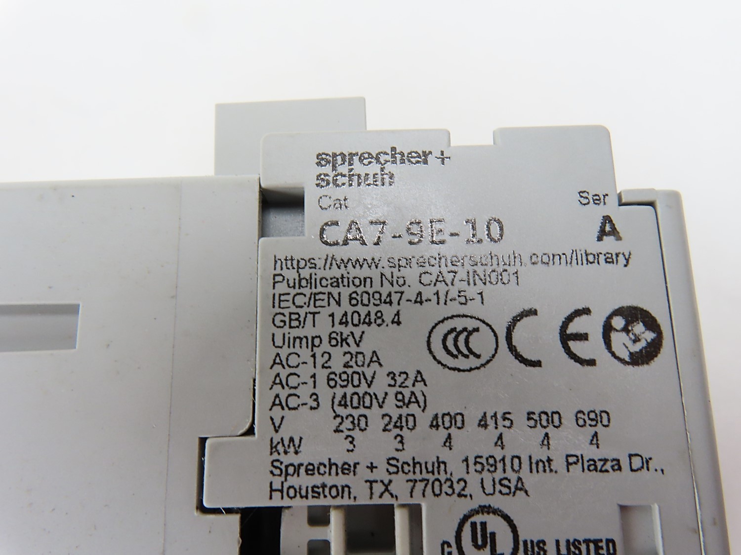 Sprecher + Schuh CA7-9E-10-24E Contactor 4kW 3 Pole 24VDC Coil (see desc) NEW