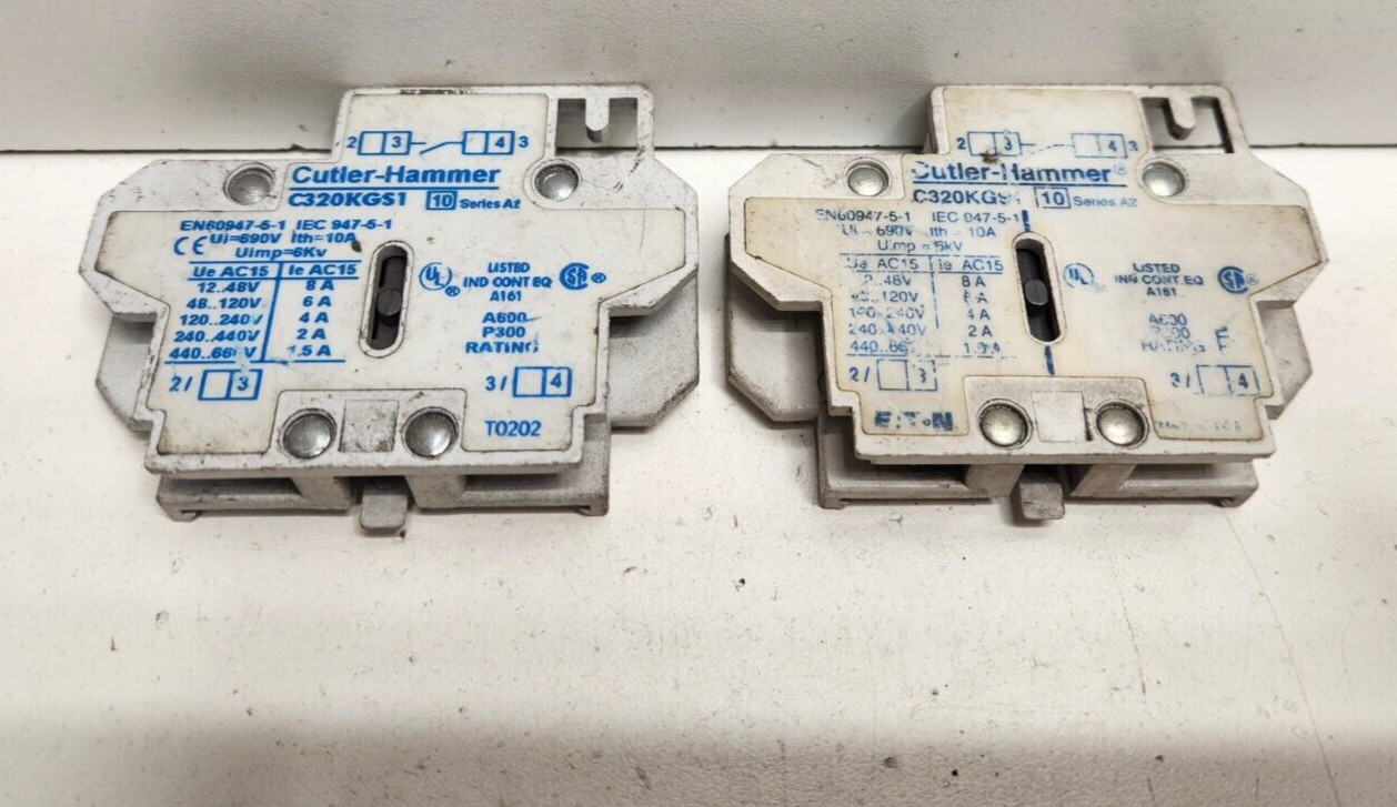 LOT OF 2 GUARANTEED! CUTLER-HAMMER 6A 600V SIDE AUXILIARY CONTACTS C320KGS1