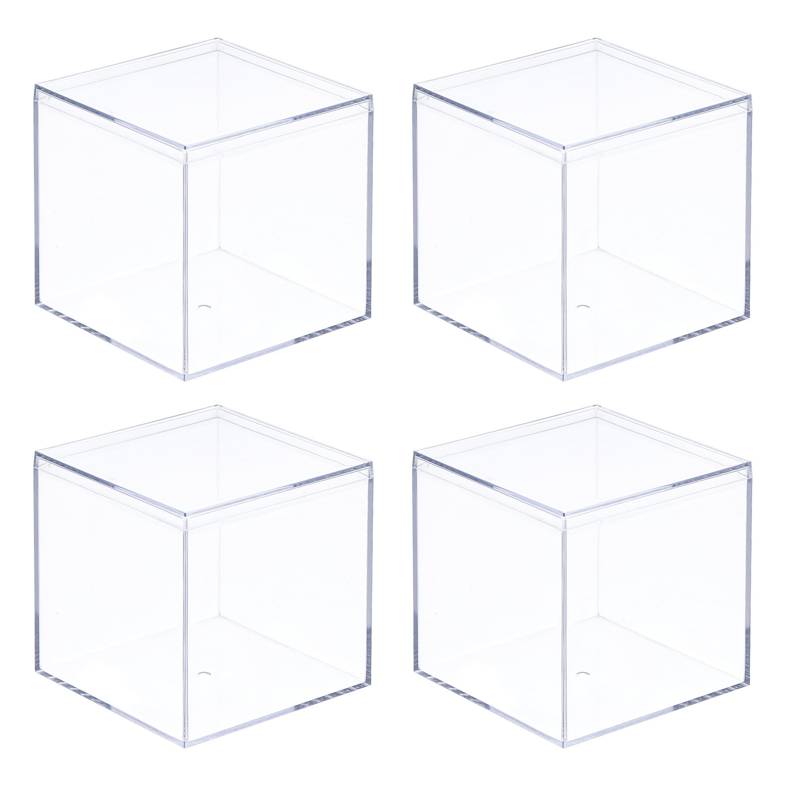 4Pack Clear Acrylic Plastic Storage Box Square Case with Lid 5.1×5.1×5.1cm