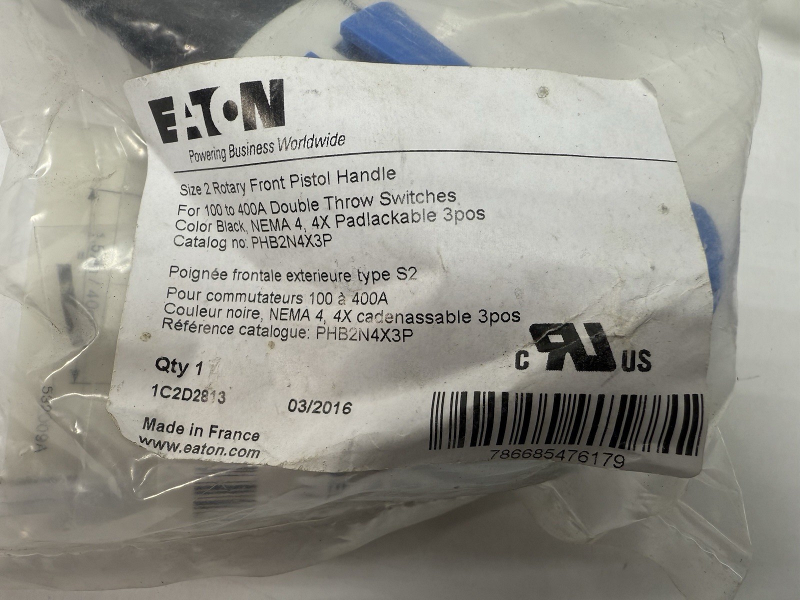 Eaton 1C2D2813 Rotory Pistol Handle with Shaft, 1C001032 100A-400A Double Throw