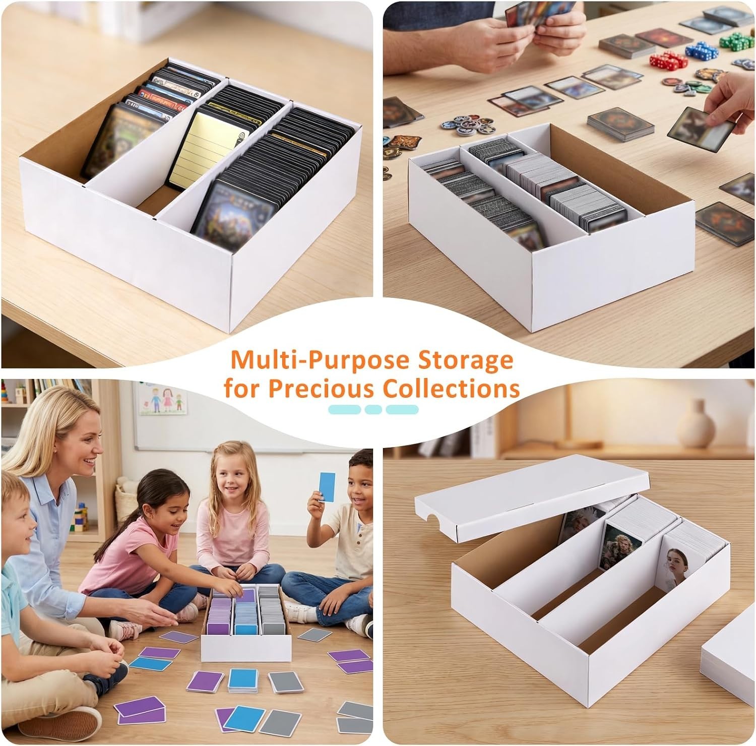 Card Storage Box,3 Rows about 2400 Count Collector Cards Box with Divider,Tradin