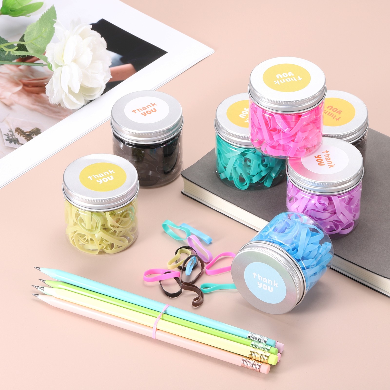 140 Pcs Rubber Band Colored Spots 25mm x 4mm Hair Rubber Bands, Sky Blue