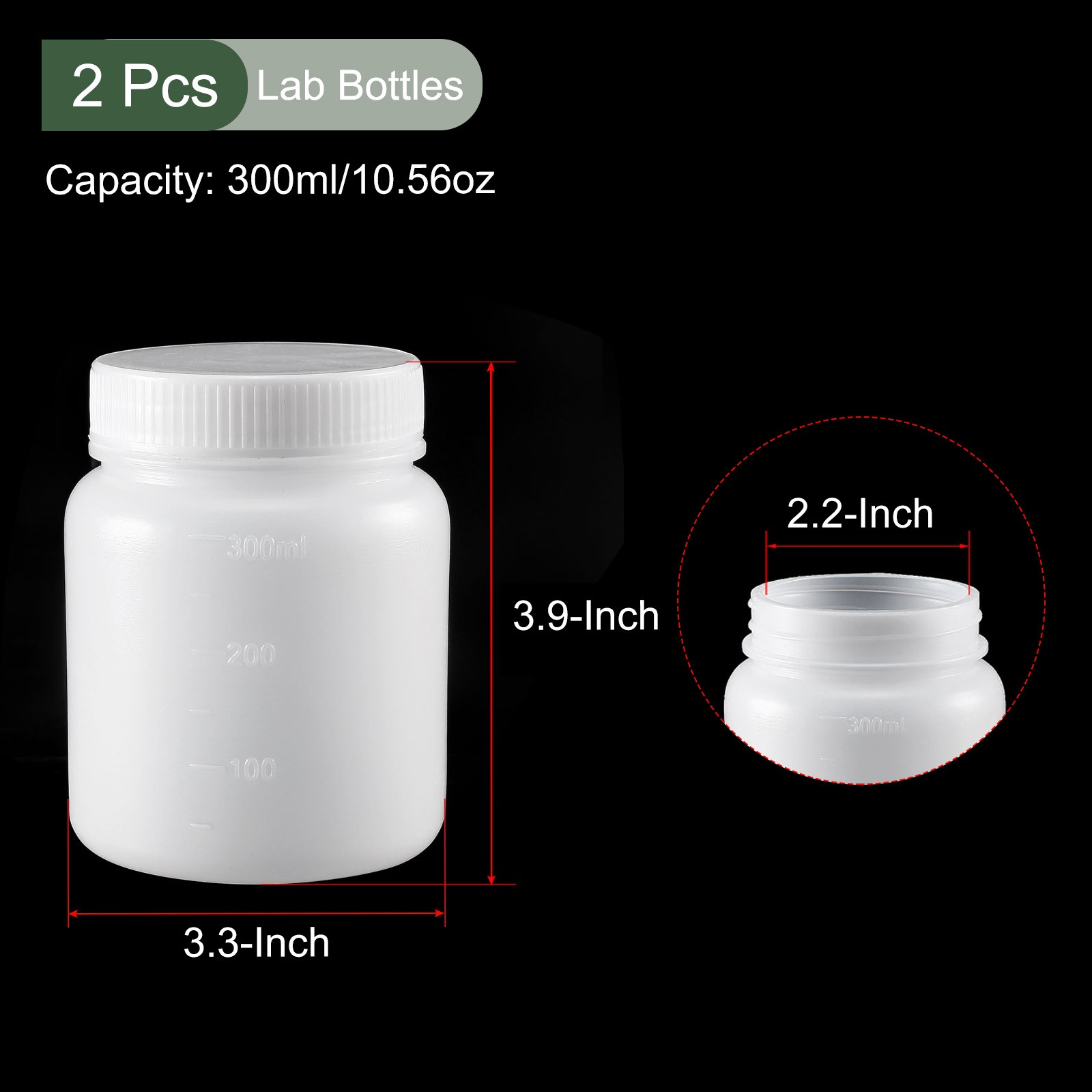 2 Pcs Chemical Storage Bottle,for Laboratory, Store, Factory (White, 300-ML)